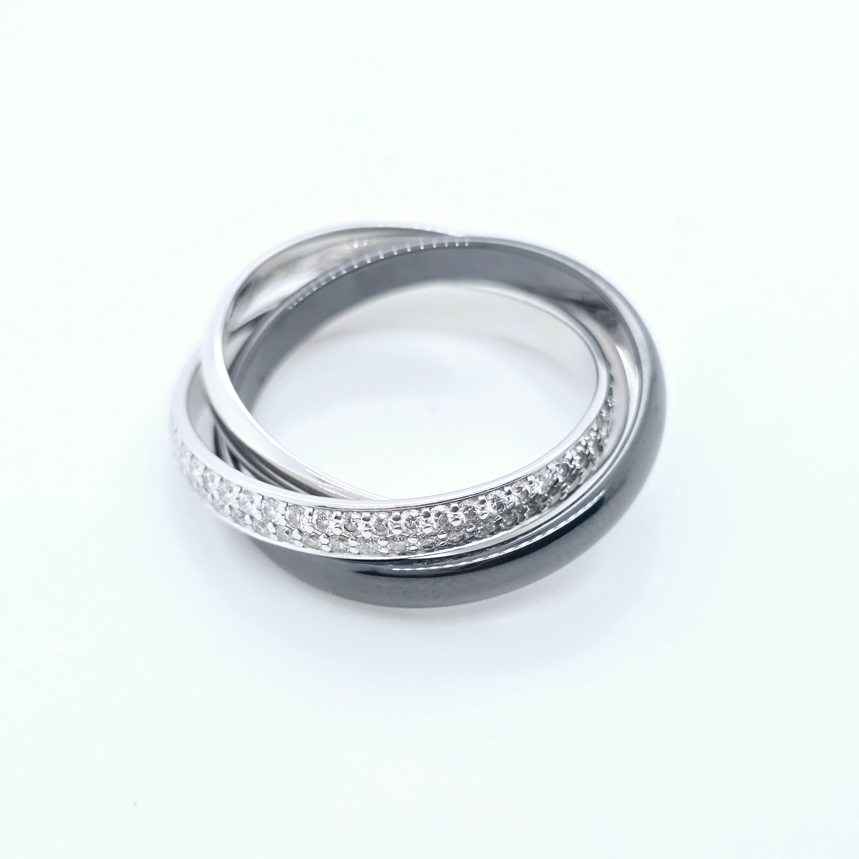Cartier Trinity Ring , 18ct White Gold, Black Ceramic & Diamonds, Medium-Size 54 Chloe's Jewellers