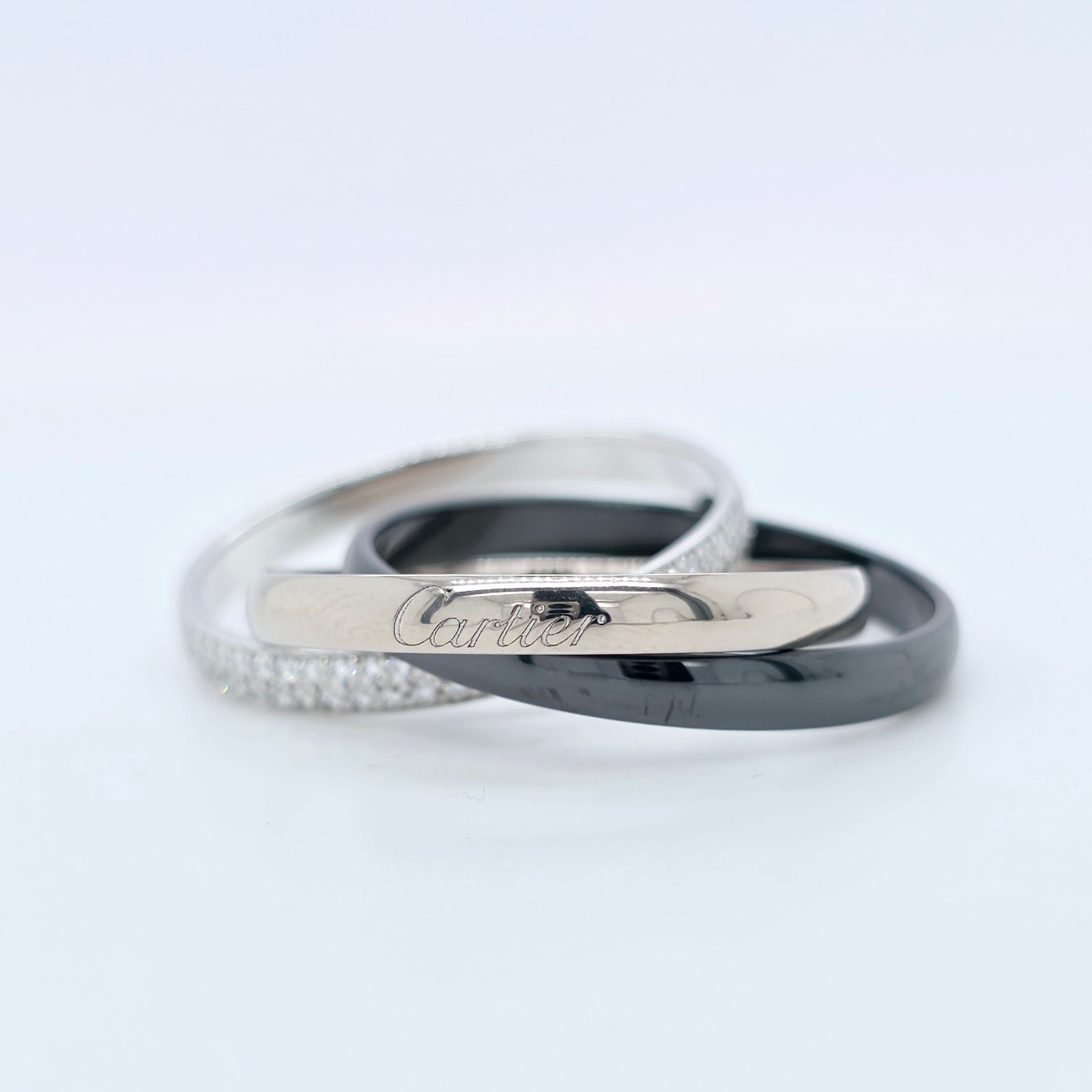 Cartier Trinity Ring , 18ct White Gold, Black Ceramic & Diamonds, Medium-Size 63 Chloe's Jewellers