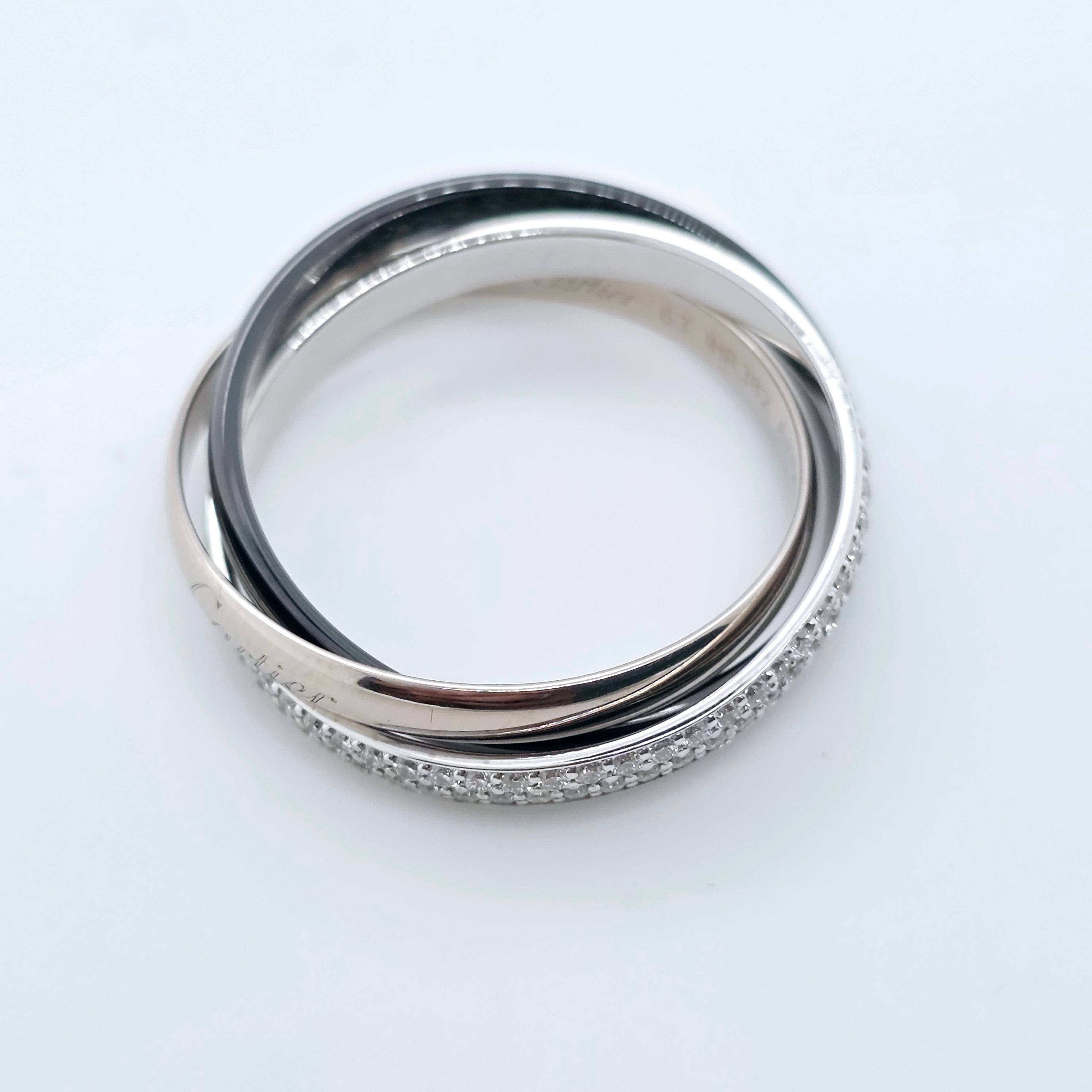 Cartier Trinity Ring , 18ct White Gold, Black Ceramic & Diamonds, Medium-Size 63 Chloe's Jewellers