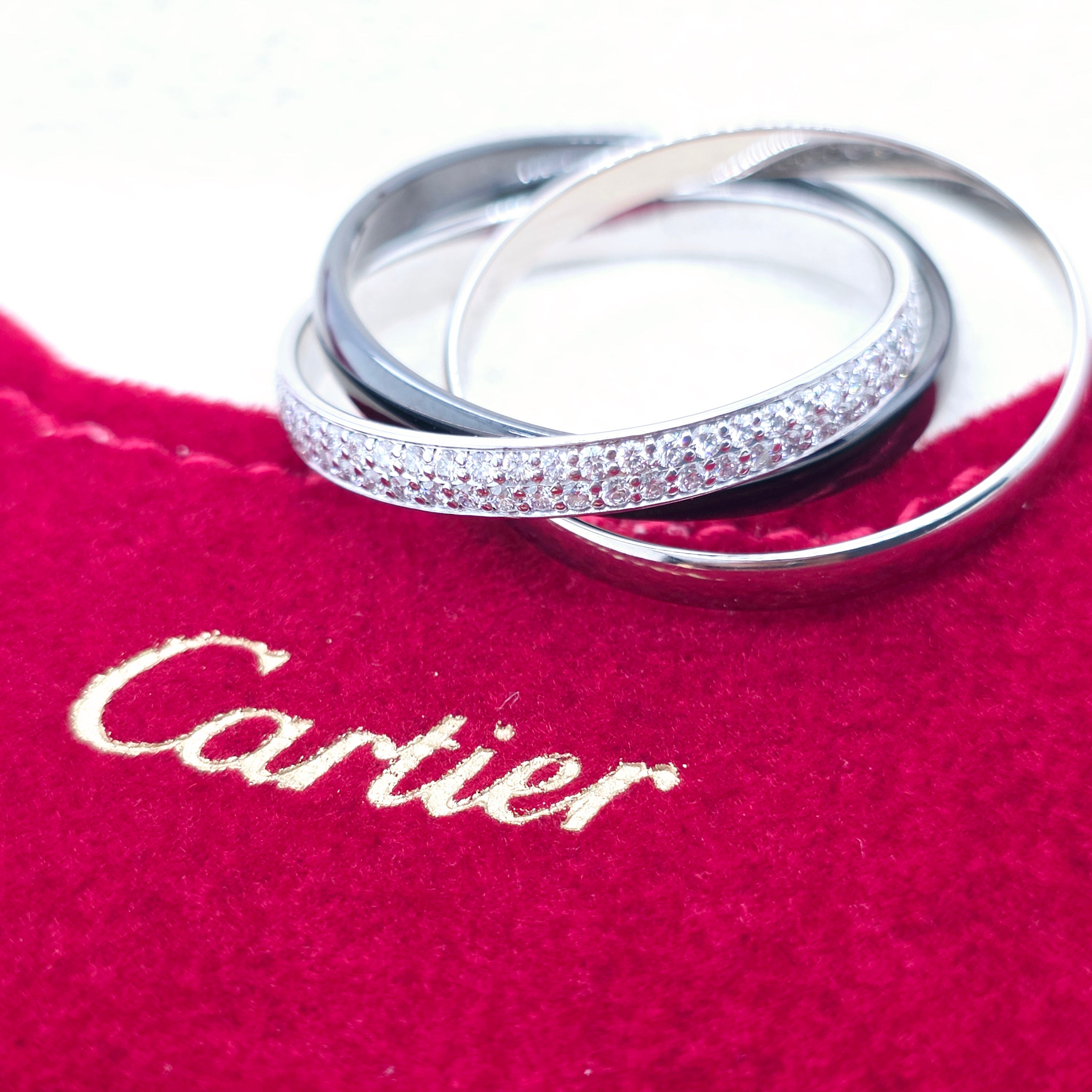 Cartier Trinity Ring , 18ct White Gold, Black Ceramic & Diamonds, Medium-Size 63 Chloe's Jewellers