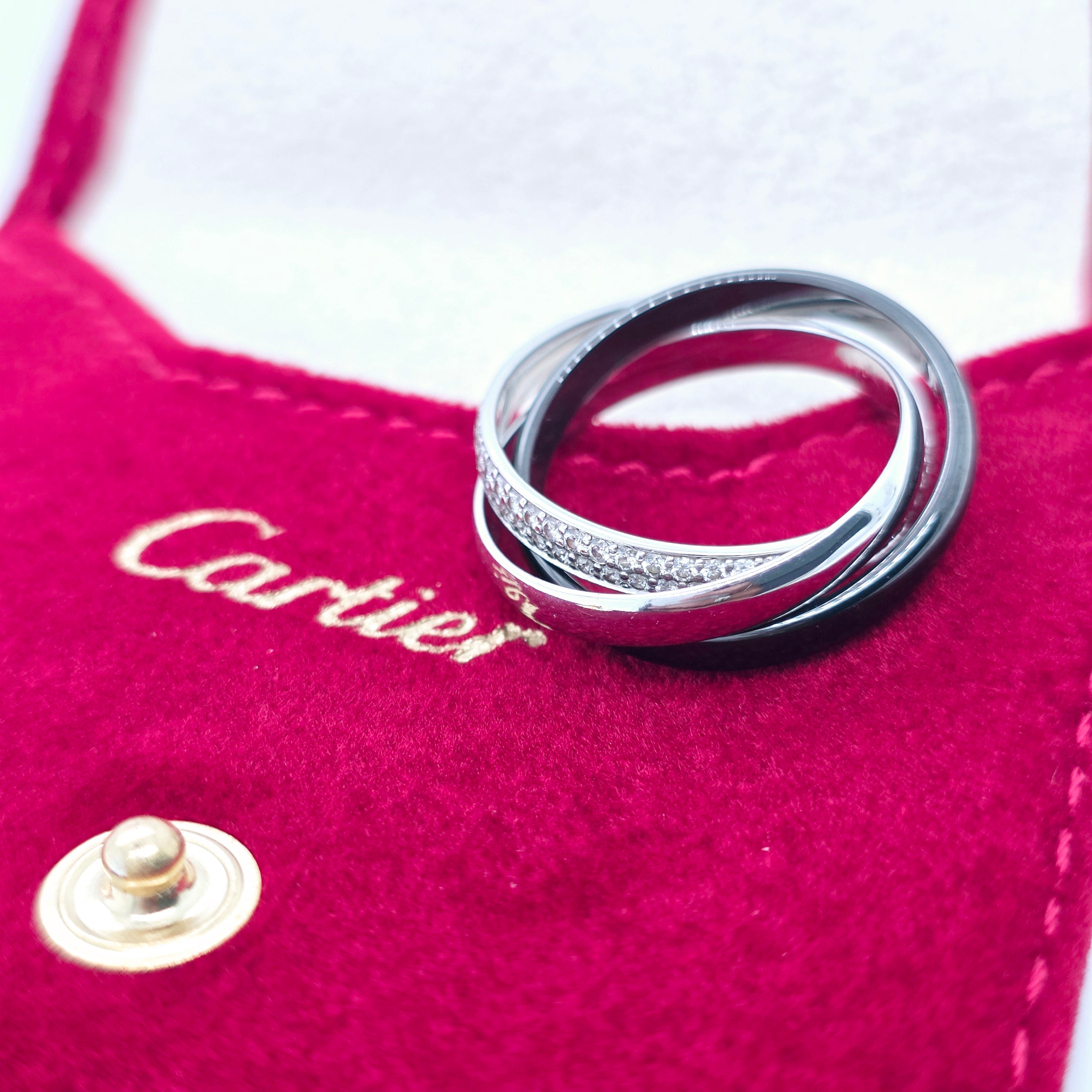 Cartier Trinity Ring , 18ct White Gold, Black Ceramic & Diamonds, Medium-Size 54 Chloe's Jewellers