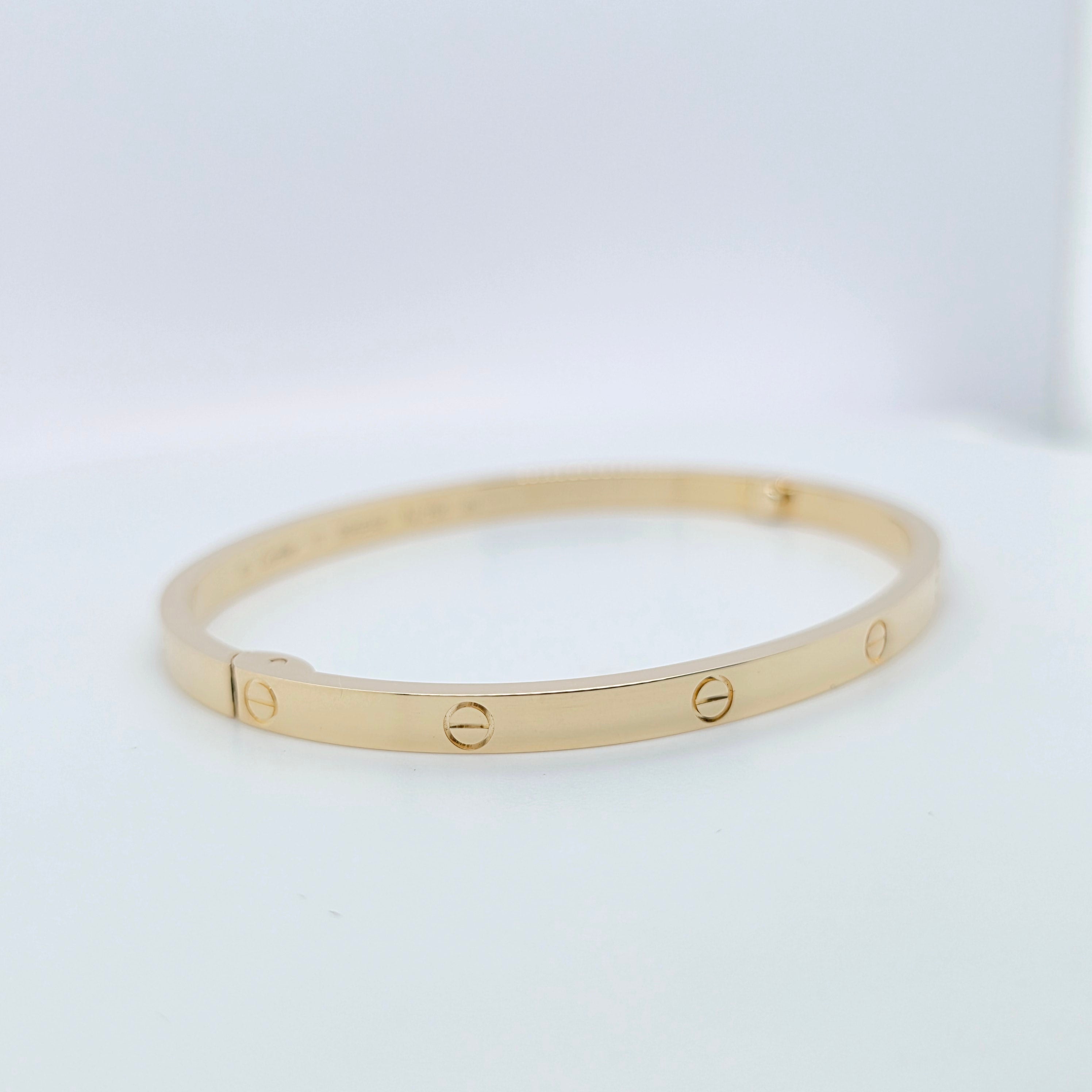 Cartier Love Bracelet, Small Model, 18ct Yellow Gold, Size 17, Box Chloe's Jewellers