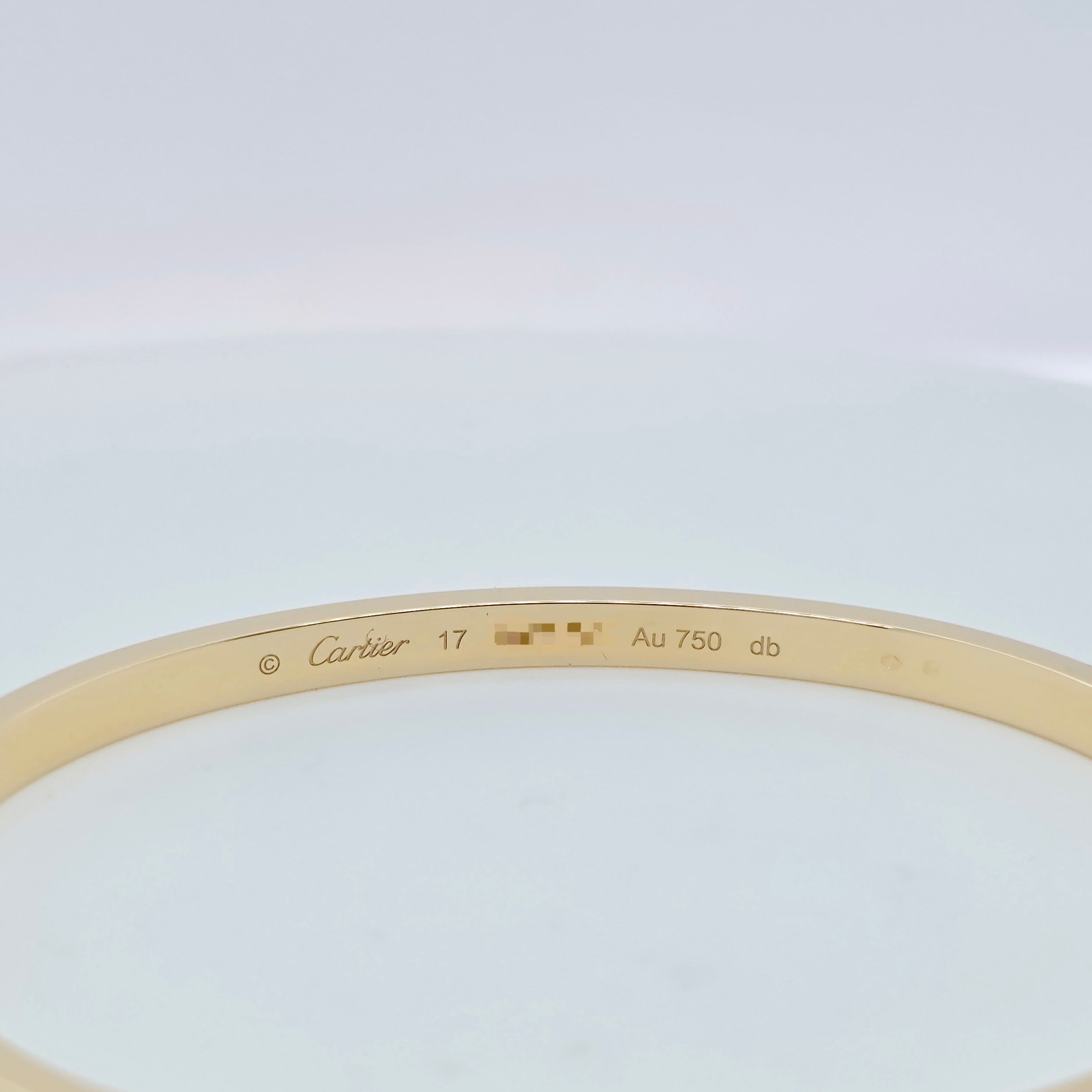 Cartier Love Bracelet, Small Model, 18ct Yellow Gold, Size 17, Box Chloe's Jewellers