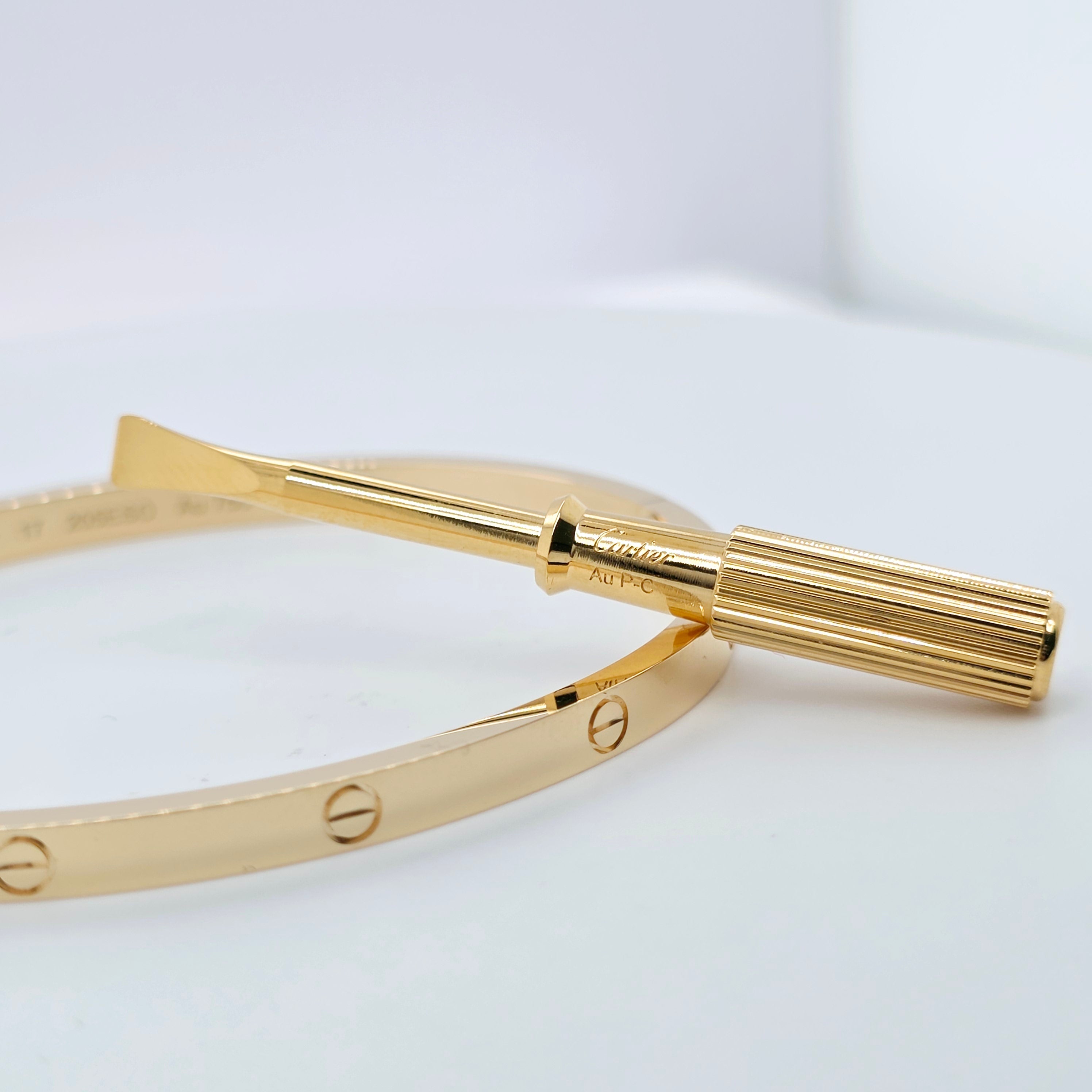 Cartier Love Bracelet, Small Model, 18ct Yellow Gold, Size 17, Box Chloe's Jewellers