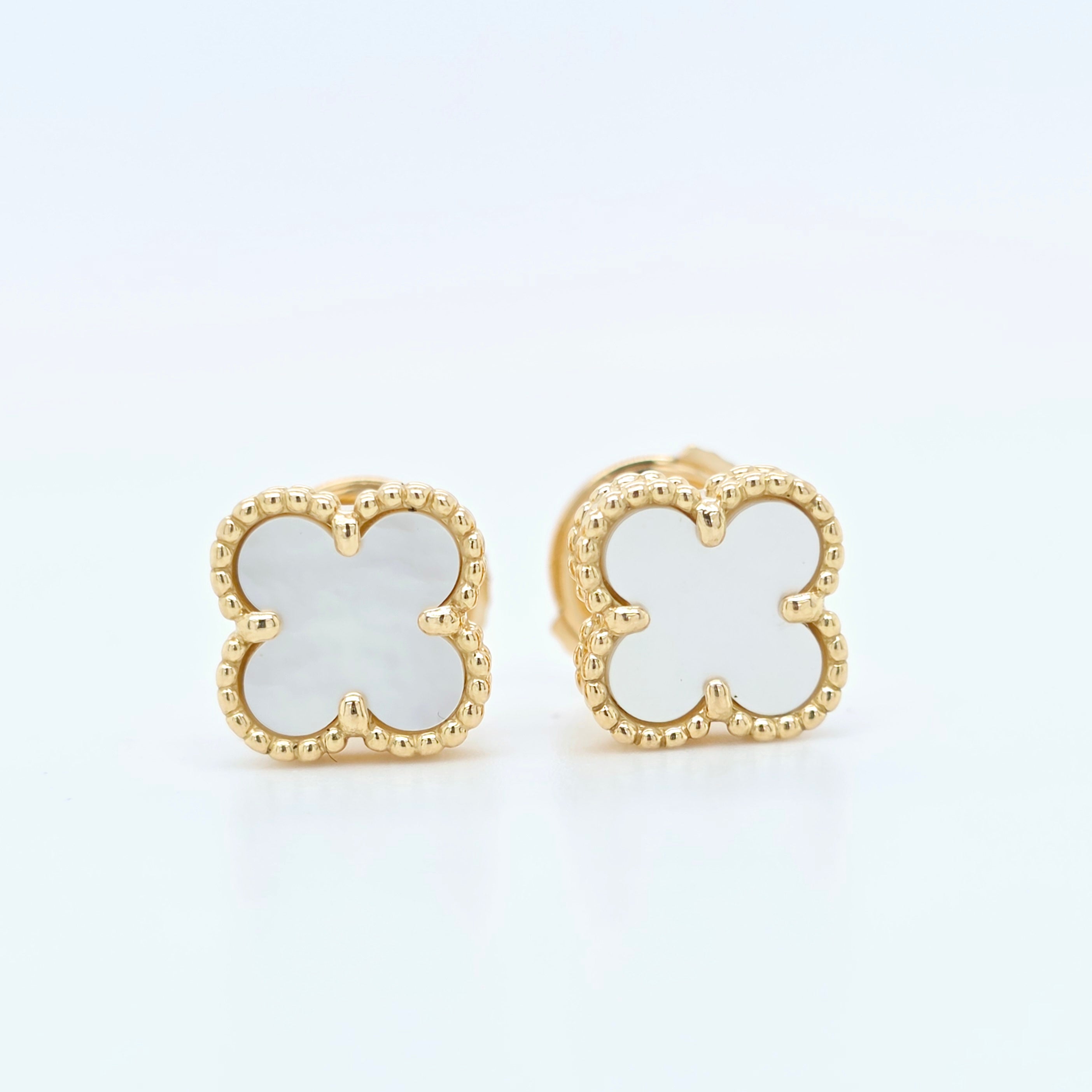 Van Cleef & Arpels Mother of Pearl Sweet Alhambra Earrings, 18ct Yellow Gold Chloe's Jewellers