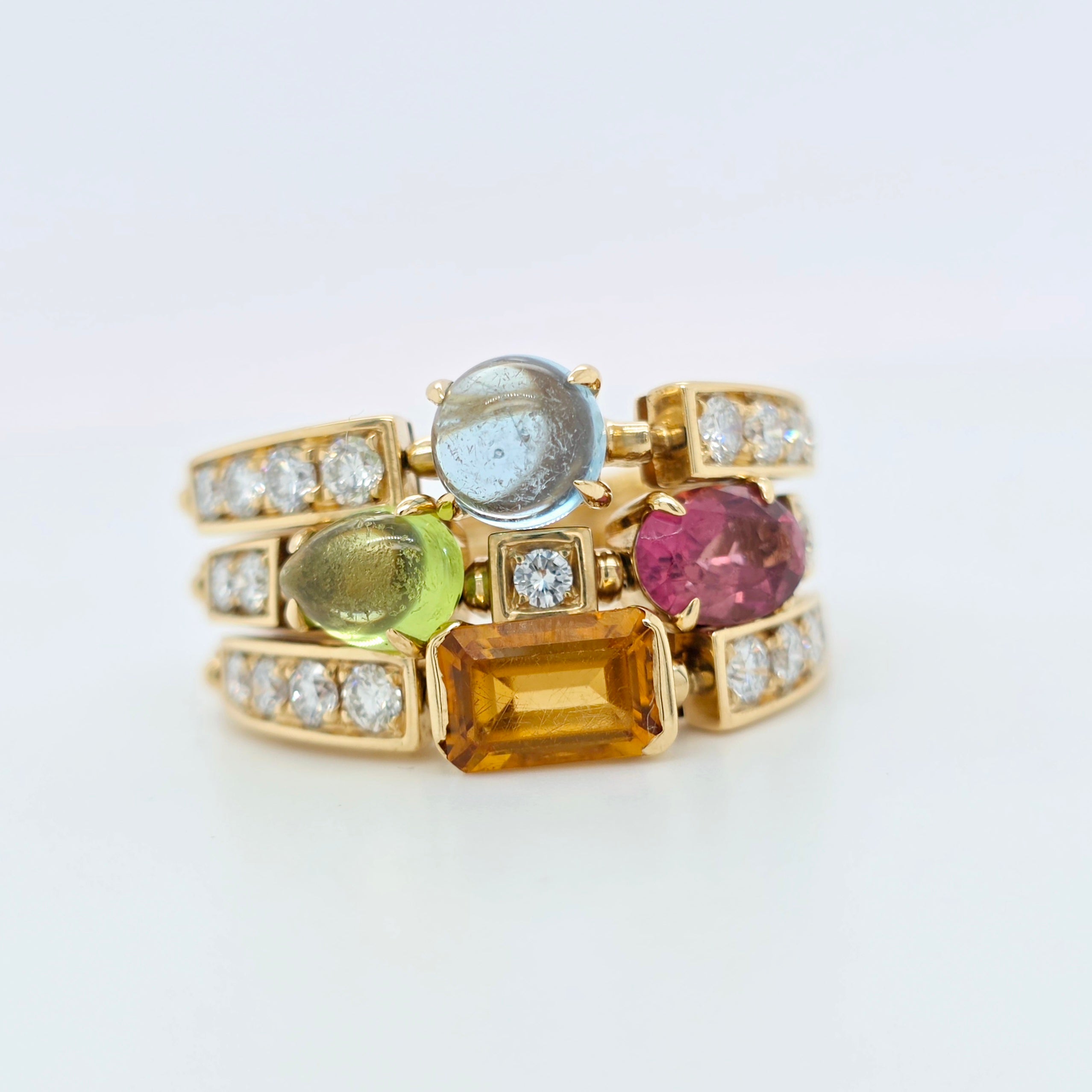 Bvlgari Allegra Multi Gemstone & Diamond Ring, 18ct Yellow Gold, Size 55 / O 1/2 Chloe's Jewellers