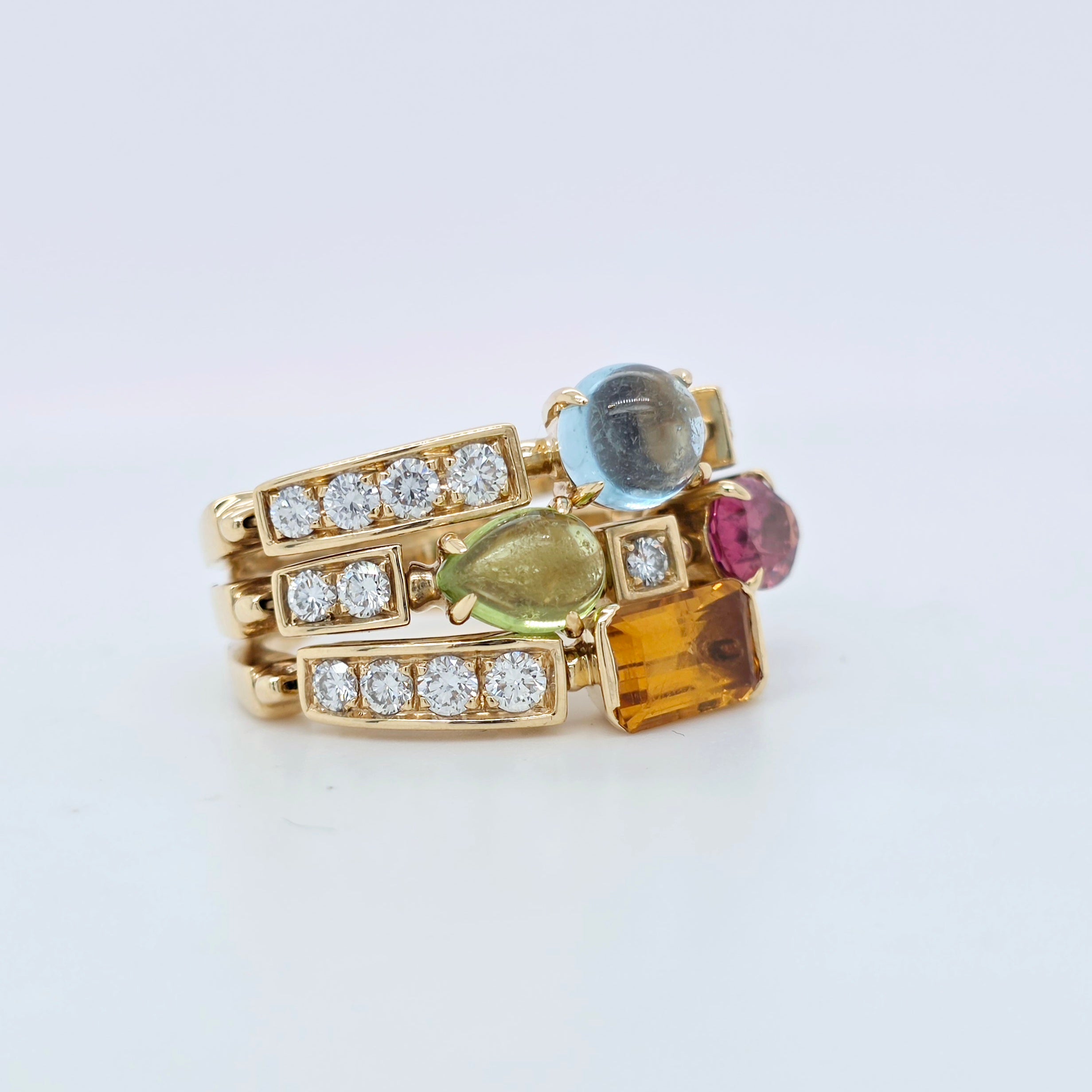 Bvlgari Allegra Multi Gemstone & Diamond Ring, 18ct Yellow Gold, Size 55 / O 1/2 Chloe's Jewellers
