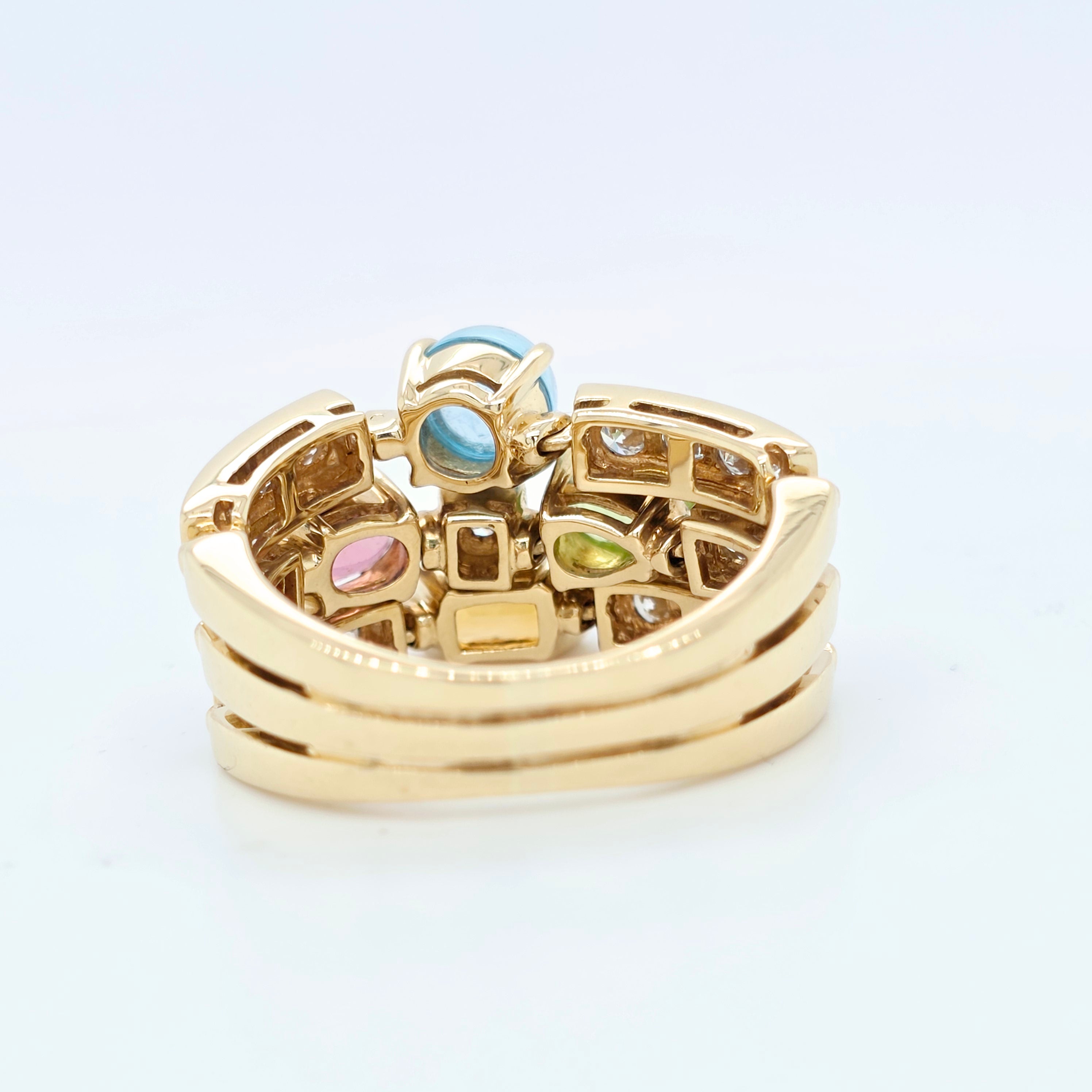 Bvlgari Allegra Multi Gemstone & Diamond Ring, 18ct Yellow Gold, Size 55 / O 1/2 Chloe's Jewellers
