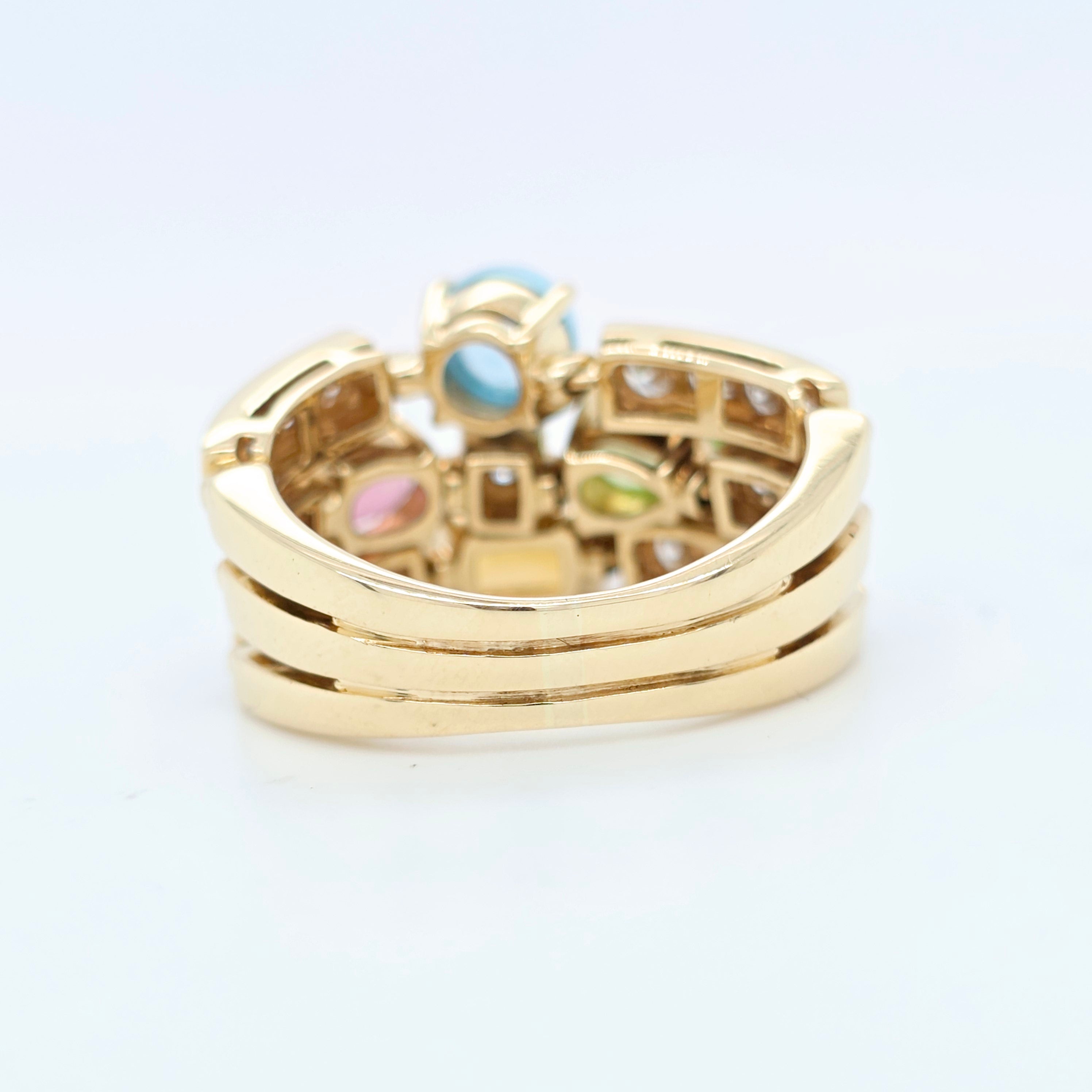 Bvlgari Allegra Multi Gemstone & Diamond Ring, 18ct Yellow Gold, Size 55 / O 1/2 Chloe's Jewellers