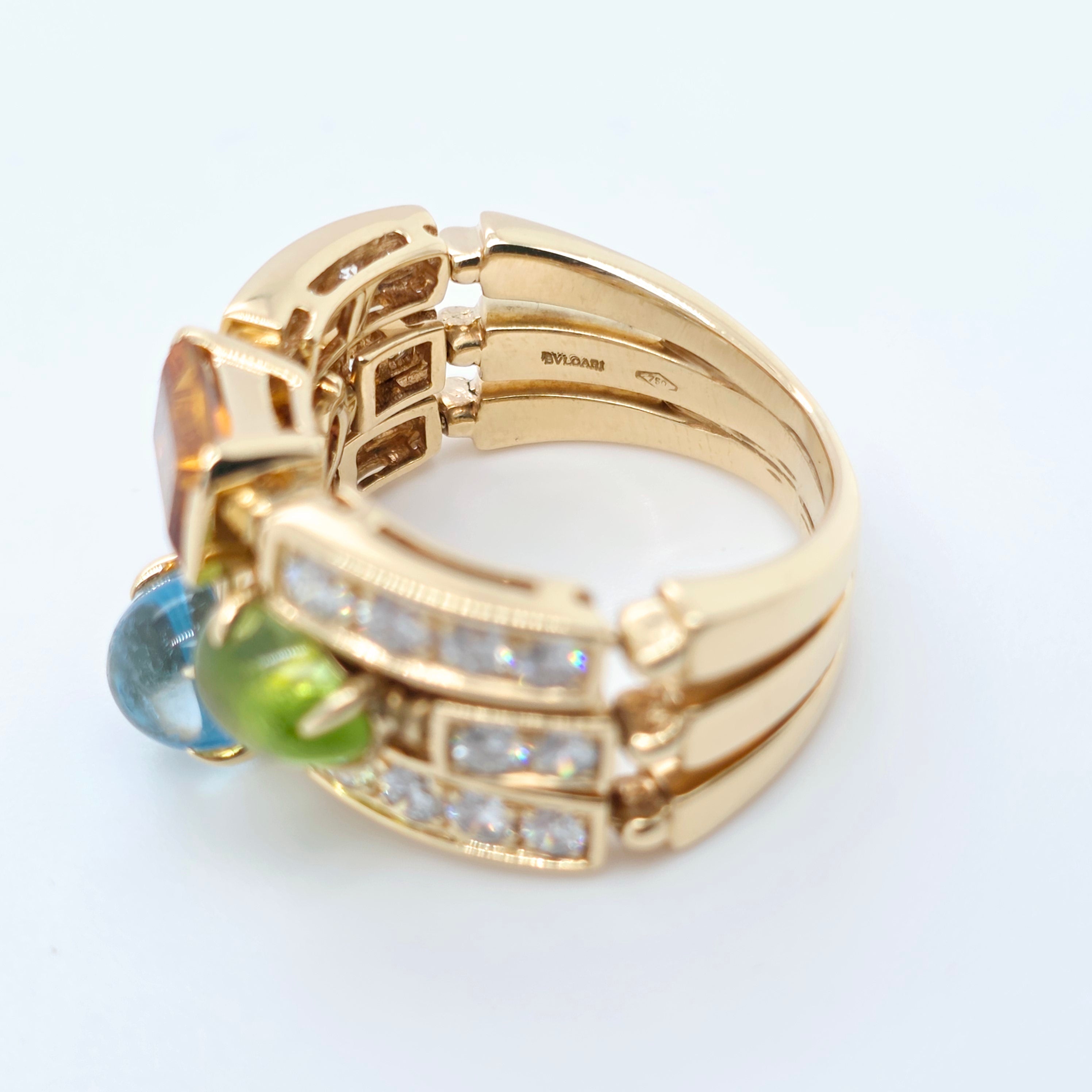 Bvlgari Allegra Multi Gemstone & Diamond Ring, 18ct Yellow Gold, Size 55 / O 1/2 Chloe's Jewellers