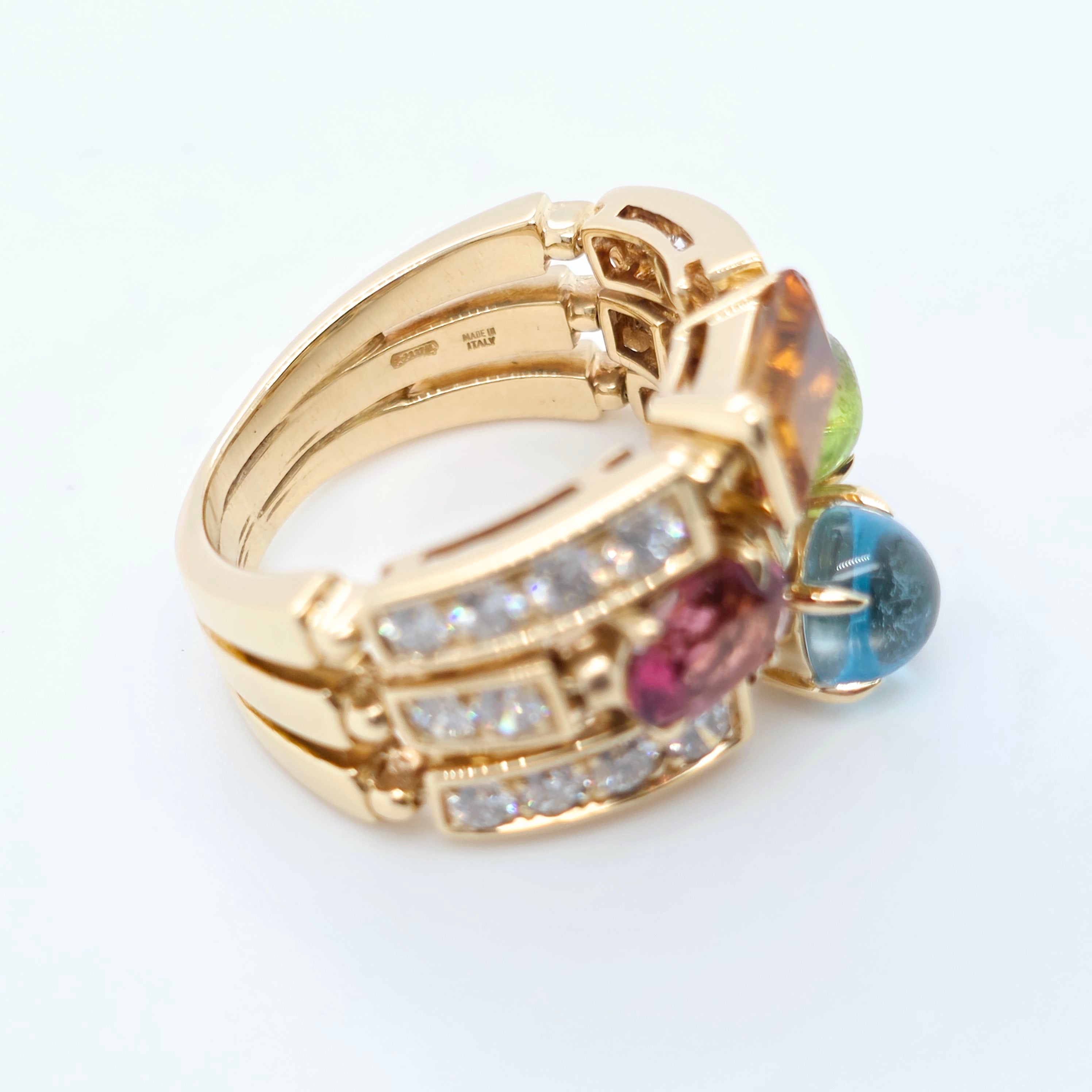 Bvlgari Allegra Multi Gemstone & Diamond Ring, 18ct Yellow Gold, Size 55 / O 1/2 Chloe's Jewellers