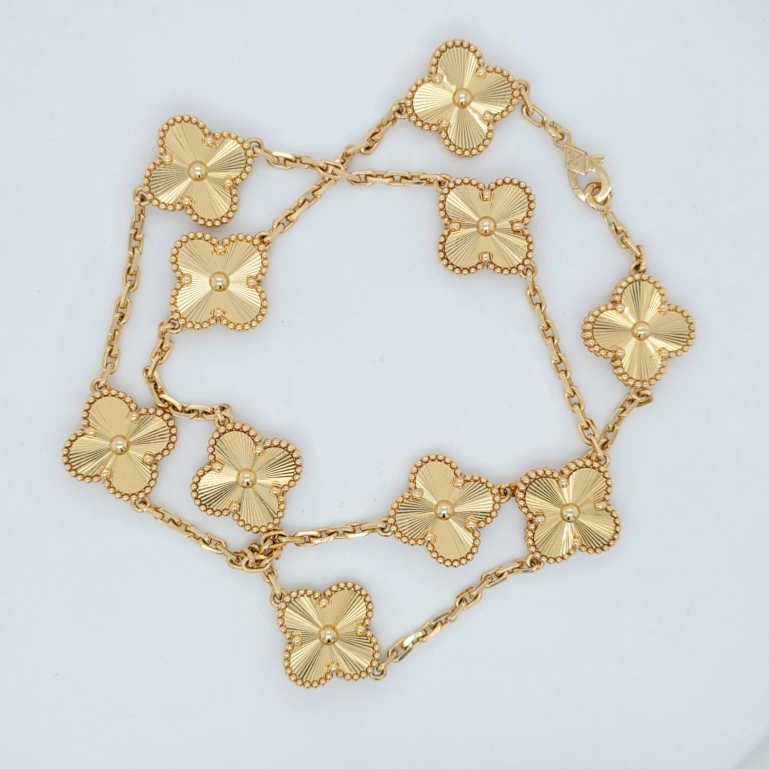 Van Cleef & Arpels Vintage Alhambra Necklace, 10 motifs, 18ct Yellow Gold, Box Chloe's Jewellers
