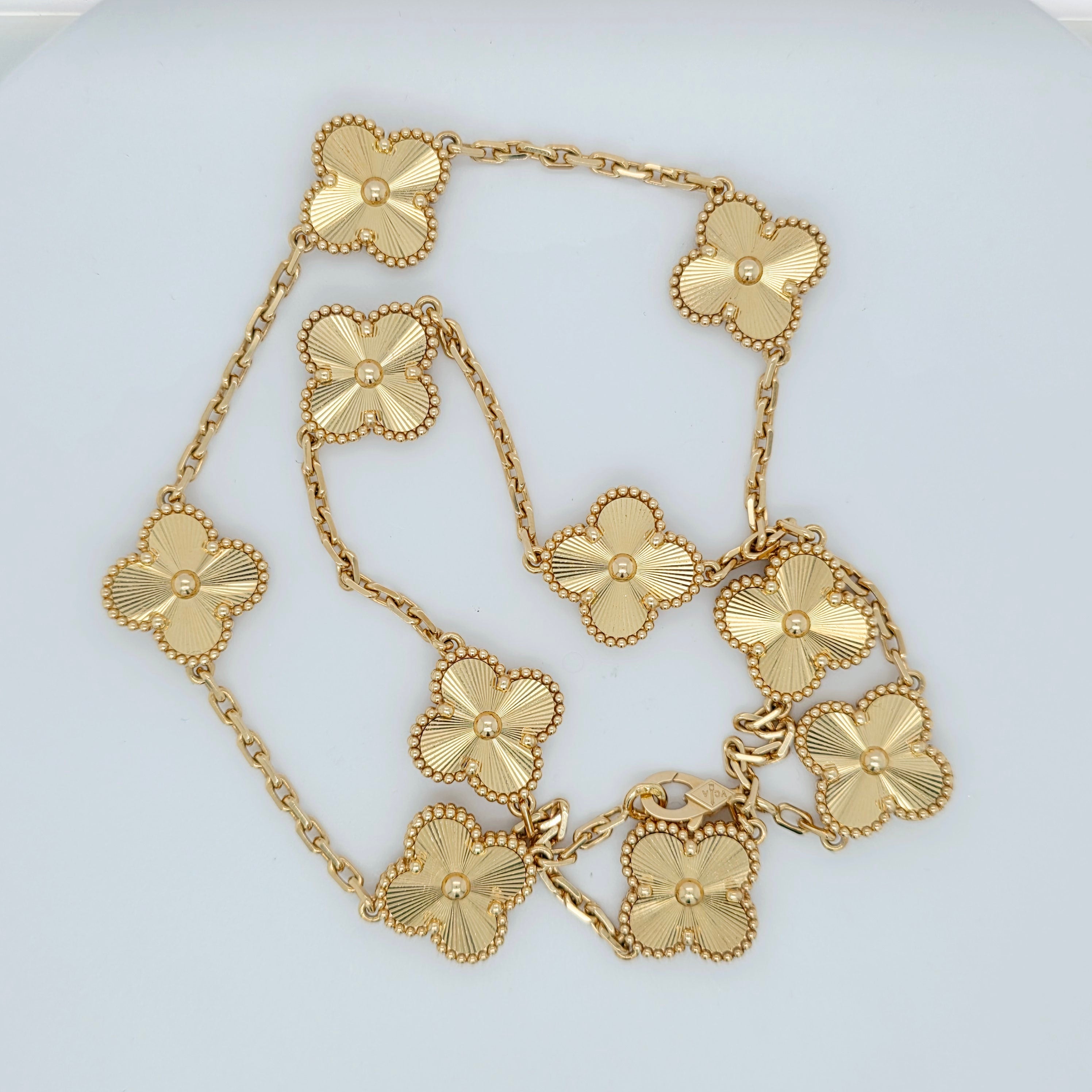 Van Cleef & Arpels Vintage Alhambra Necklace, 10 motifs, 18ct Yellow Gold, Box Chloe's Jewellers