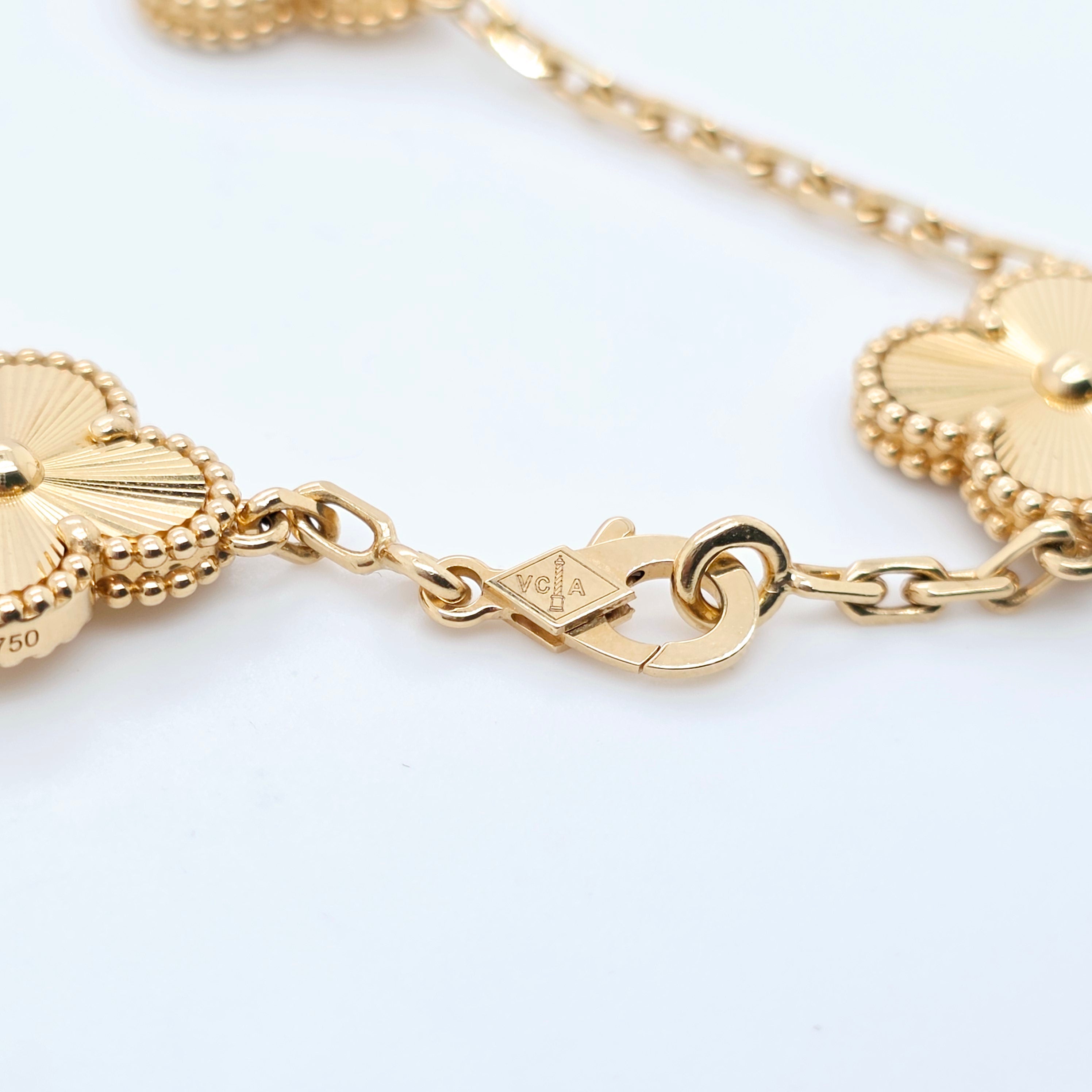 Van Cleef & Arpels Vintage Alhambra Necklace, 10 motifs, 18ct Yellow Gold, Box Chloe's Jewellers