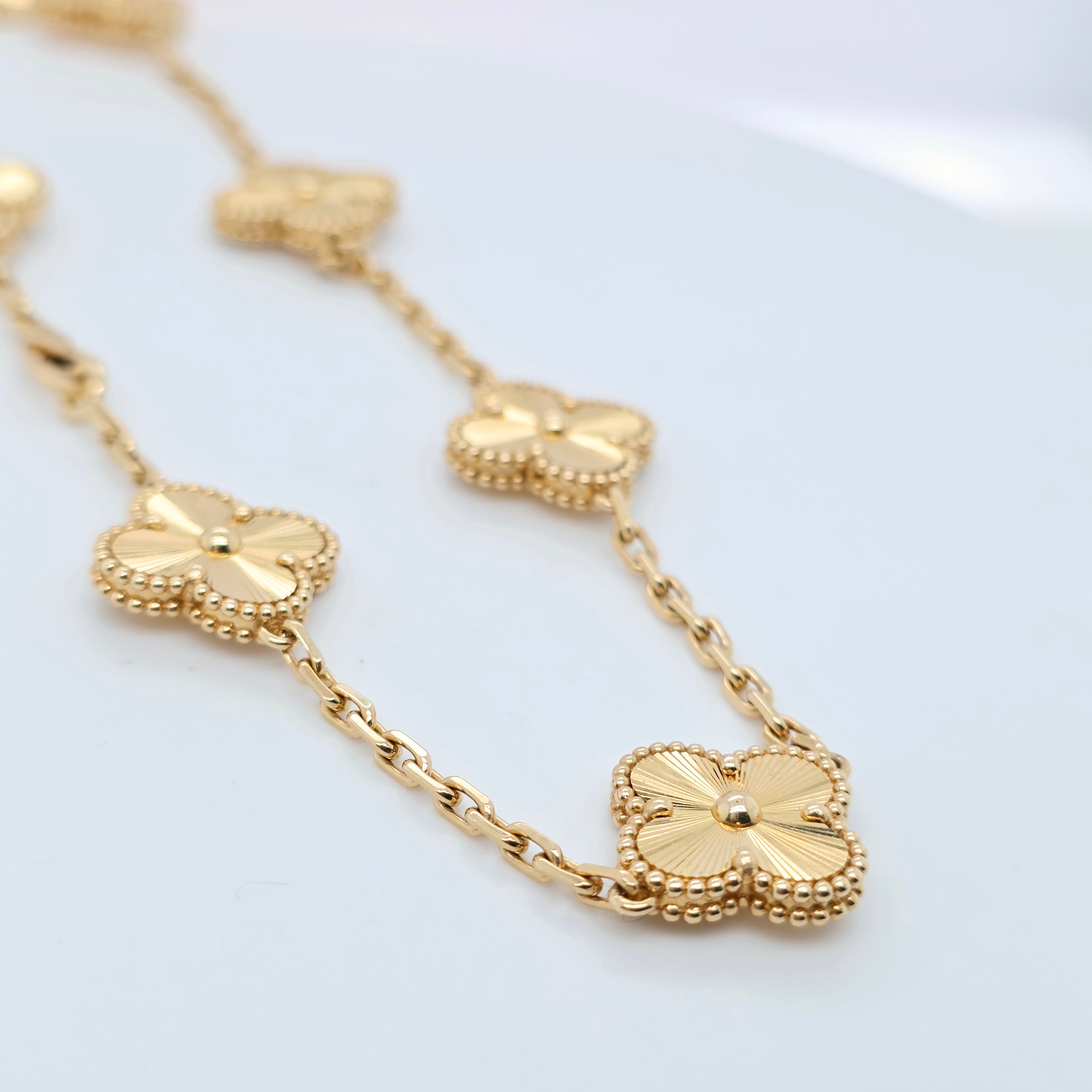 Van Cleef & Arpels Vintage Alhambra Necklace, 10 motifs, 18ct Yellow Gold, Box Chloe's Jewellers