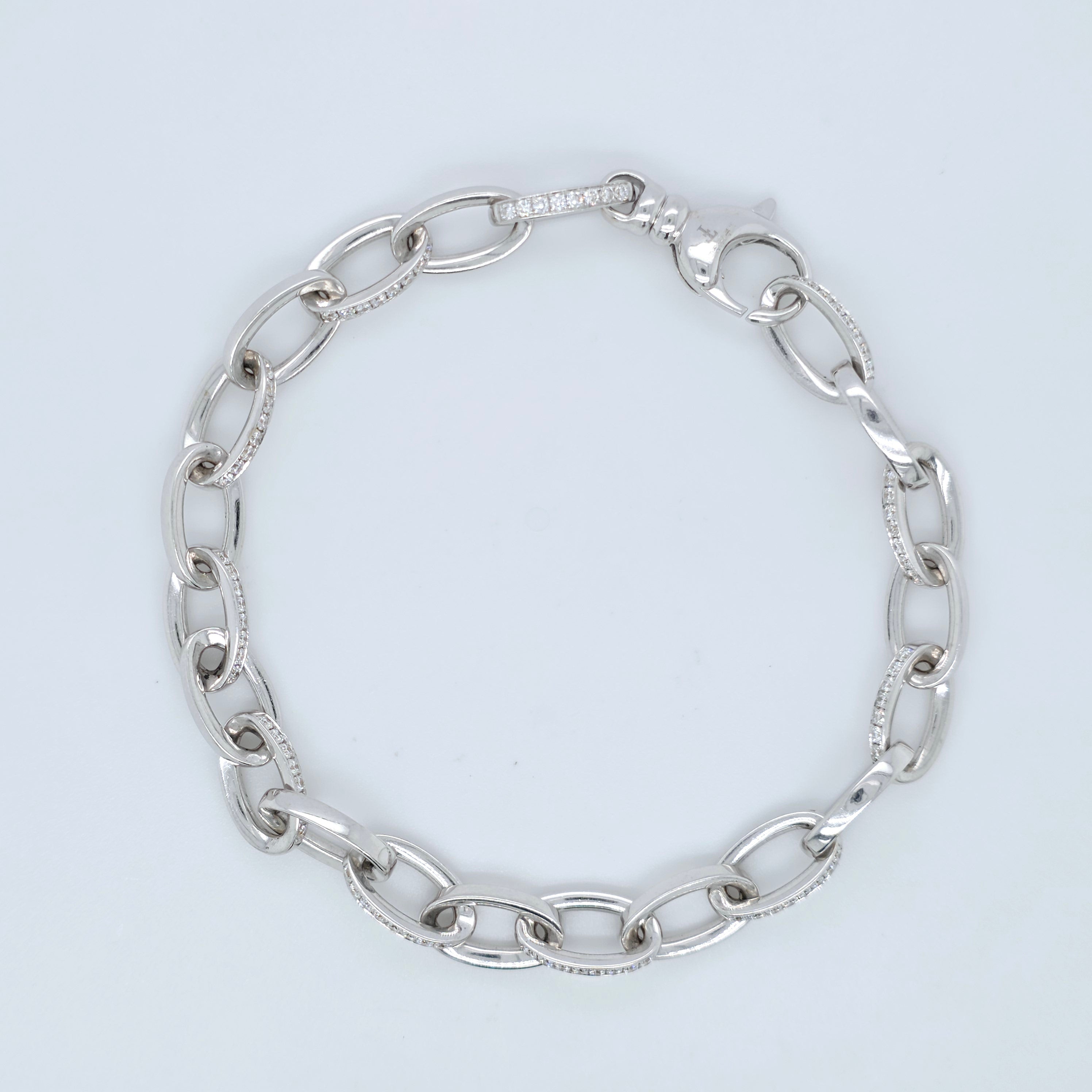 Theo Fennell Bracelet, Oval Diamond Link Design, 18ct White Gold, 7.5 Inches