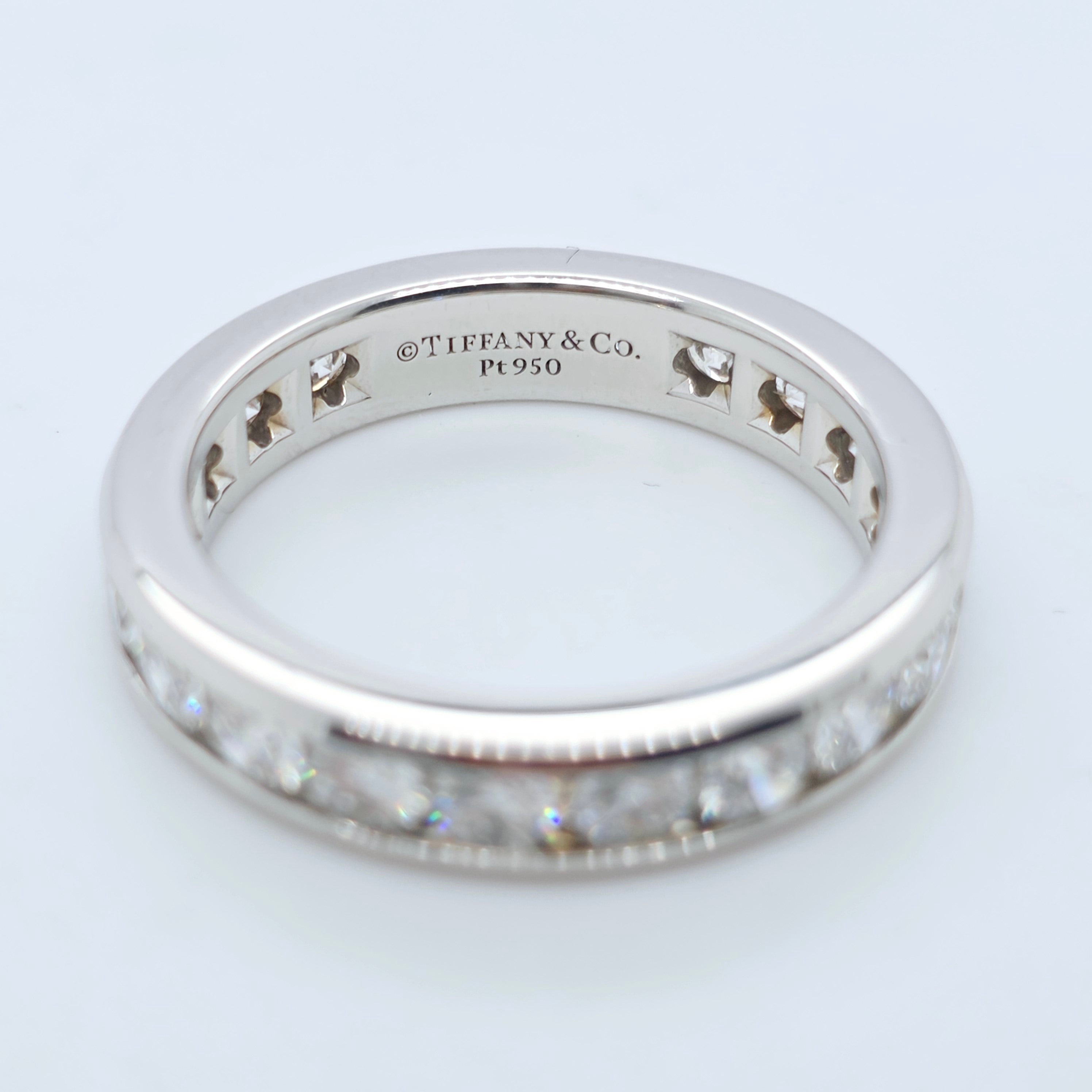 Tiffany & Co. Round Cut Diamond Full Eternity Band, Platinum, 4mm, Size M, Box Chloe's Jewellers