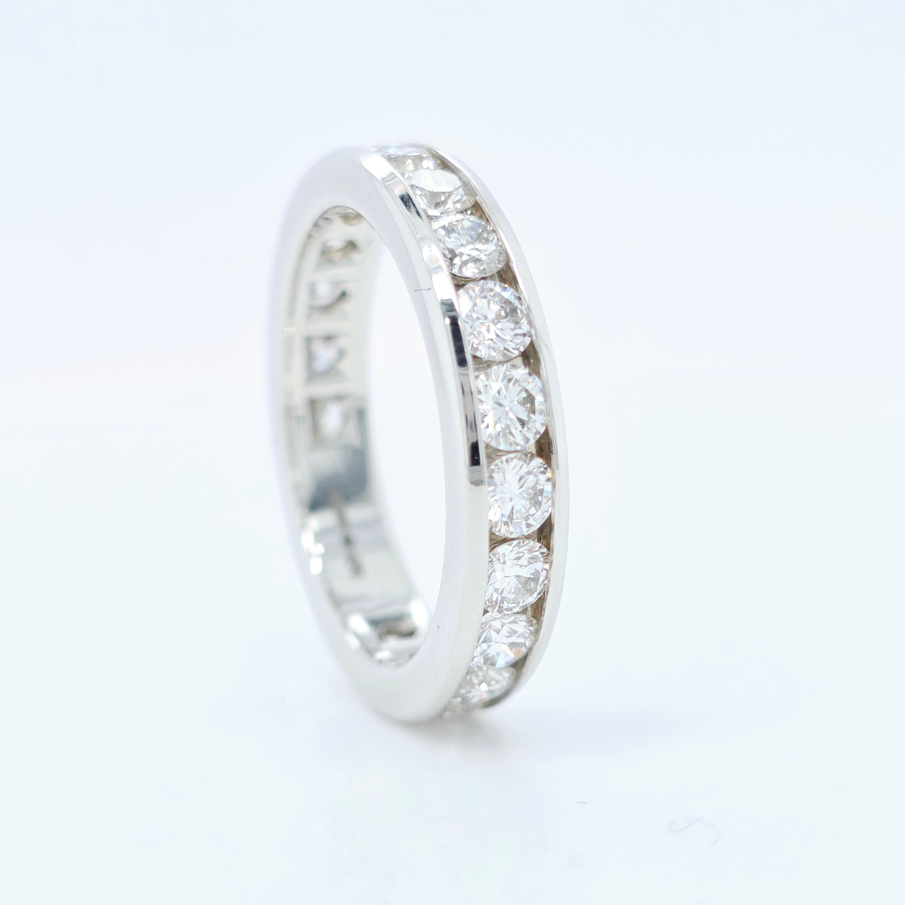 Tiffany & Co. Round Cut Diamond Full Eternity Band, Platinum, 4mm, Size M, Box Chloe's Jewellers