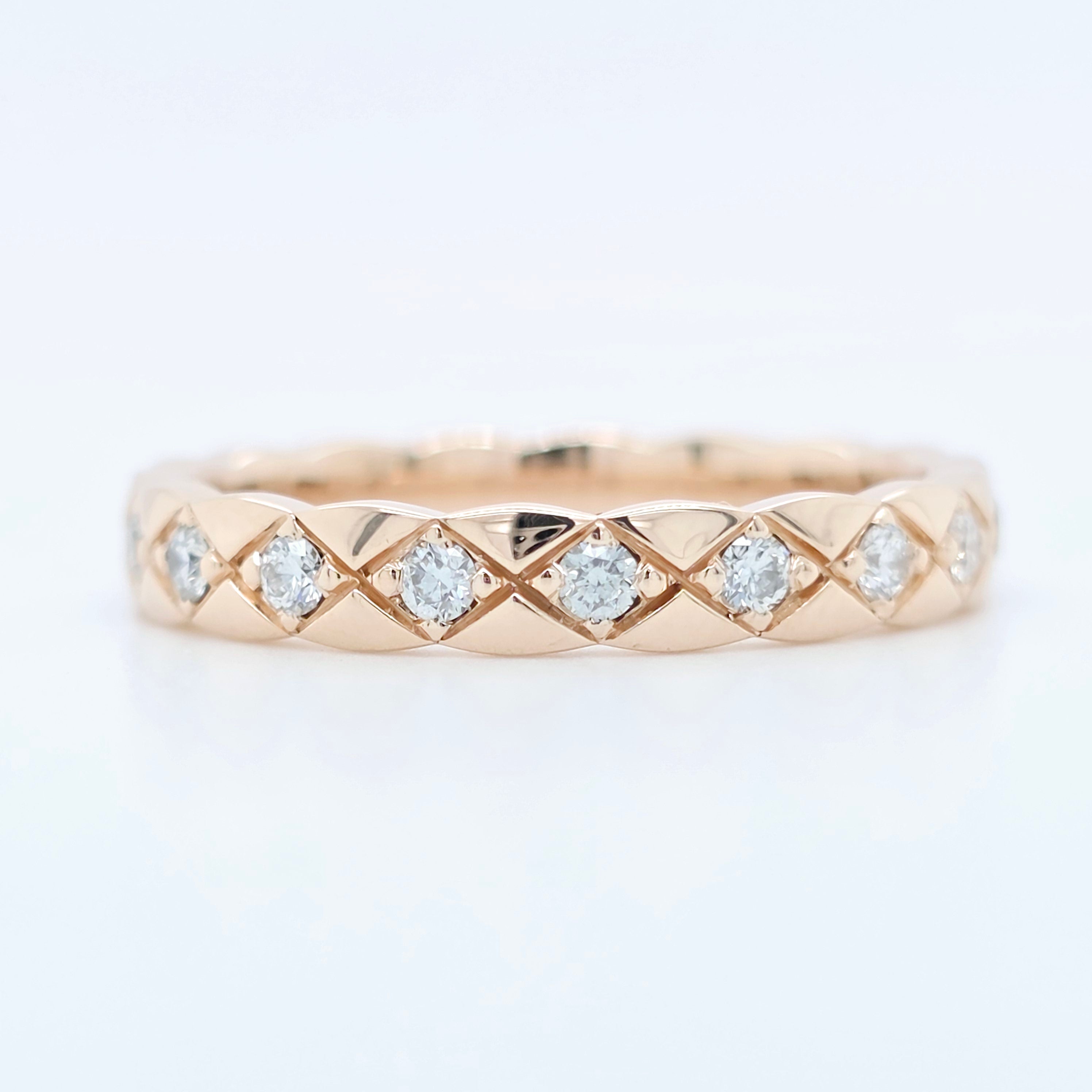 Chanel Coco Crush Ring, Quilted Motif, Diamonds, 18ct Rose Gold, Mini Version Chloe's Jewellers