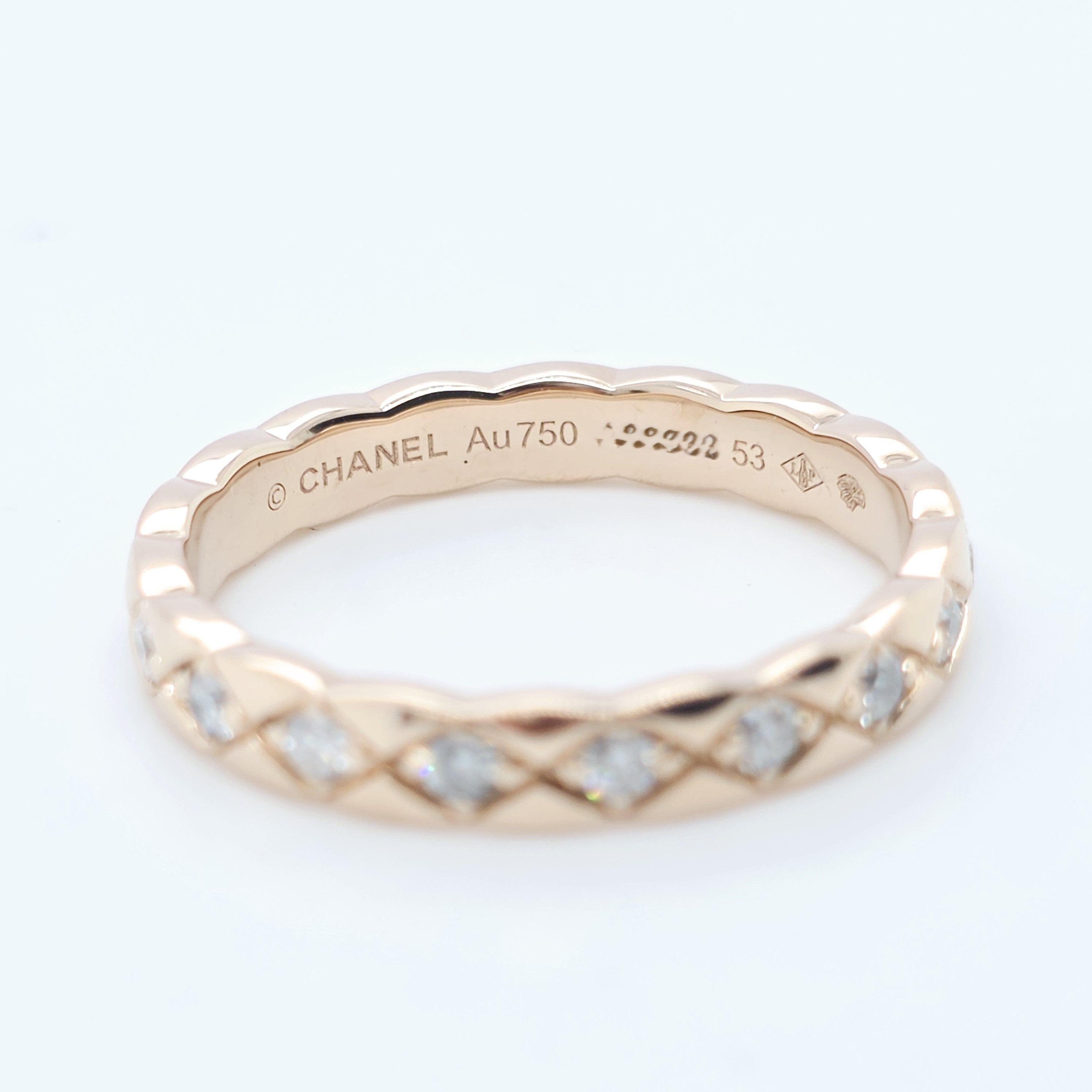 Chanel Coco Crush Ring, Quilted Motif, Diamonds, 18ct Rose Gold, Mini Version Chloe's Jewellers