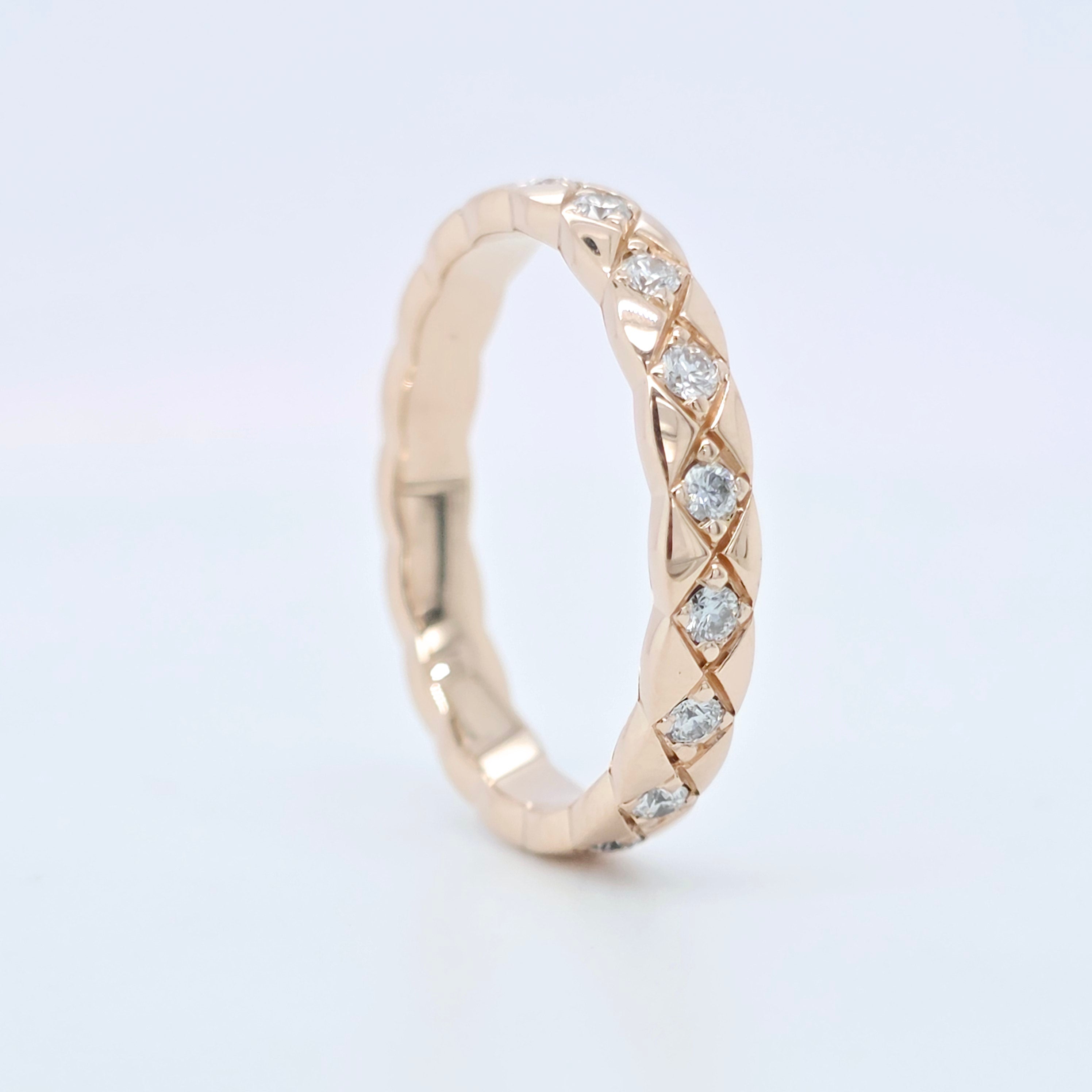 Chanel Coco Crush Ring, Quilted Motif, Diamonds, 18ct Rose Gold, Mini Version Chloe's Jewellers
