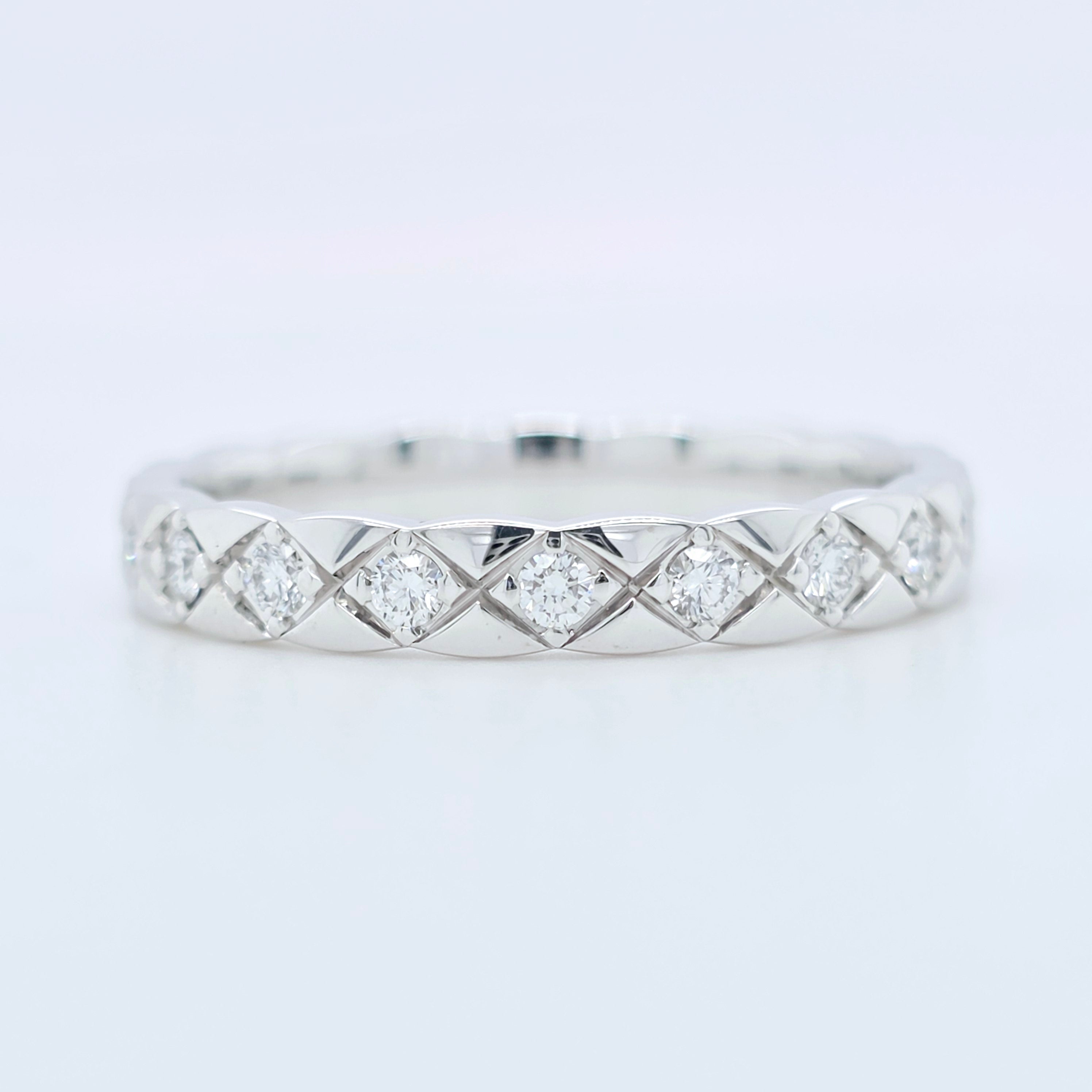 Chanel Coco Crush Ring, Quilted Motif, Diamonds, 18ct White Gold, Mini Version Chloe's Jewellers