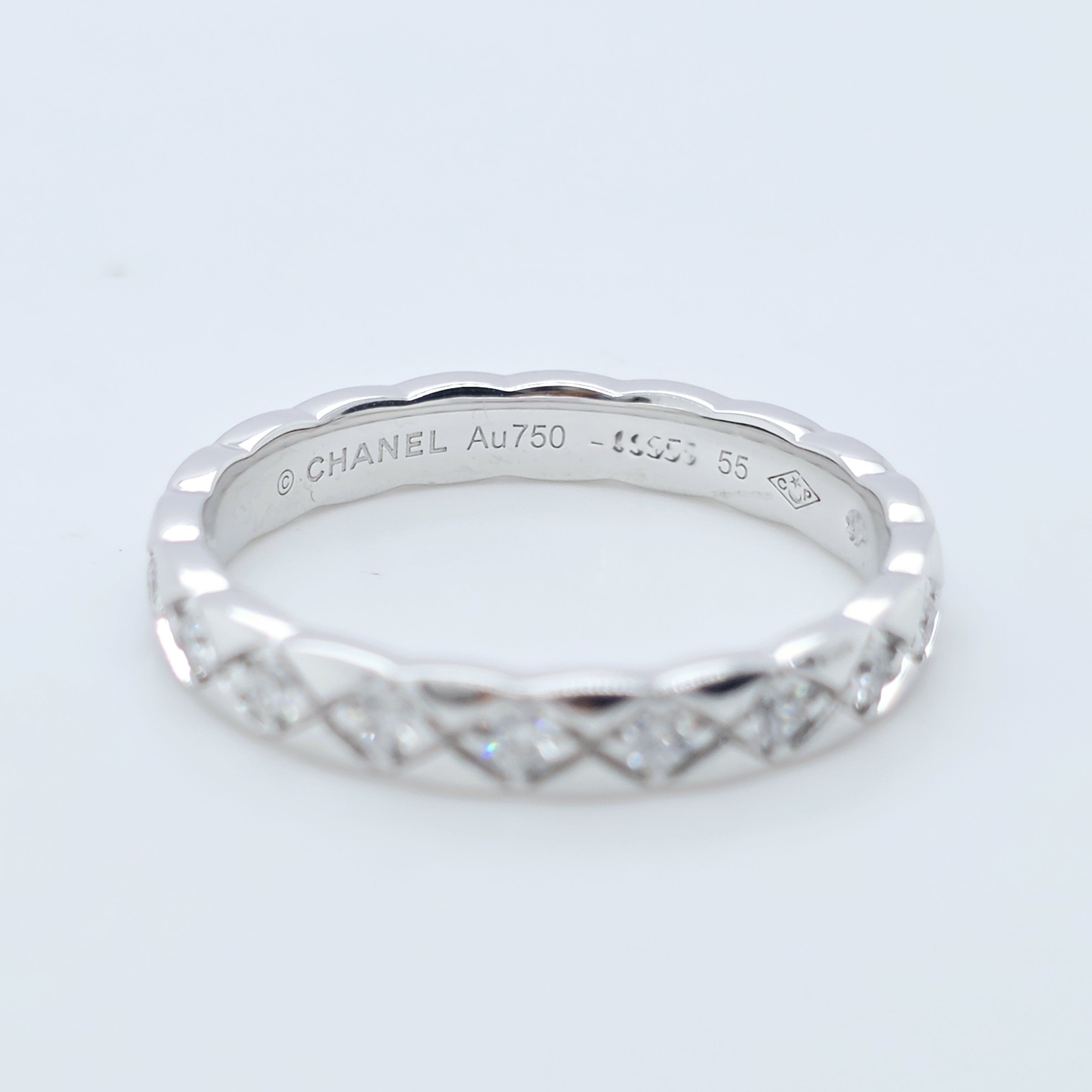 Chanel Coco Crush Ring, Quilted Motif, Diamonds, 18ct White Gold, Mini Version Chloe's Jewellers