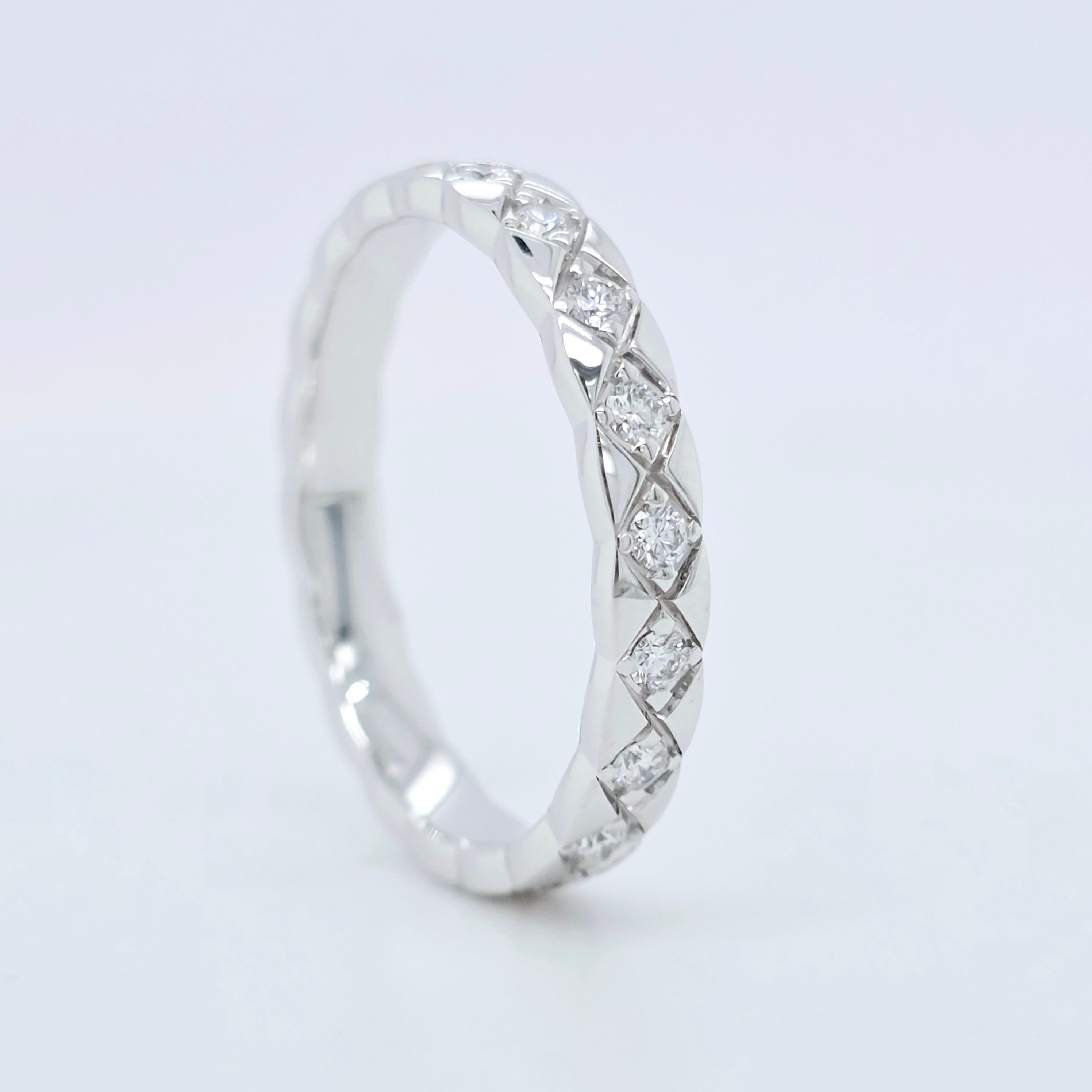 Chanel Coco Crush Ring, Quilted Motif, Diamonds, 18ct White Gold, Mini Version Chloe's Jewellers