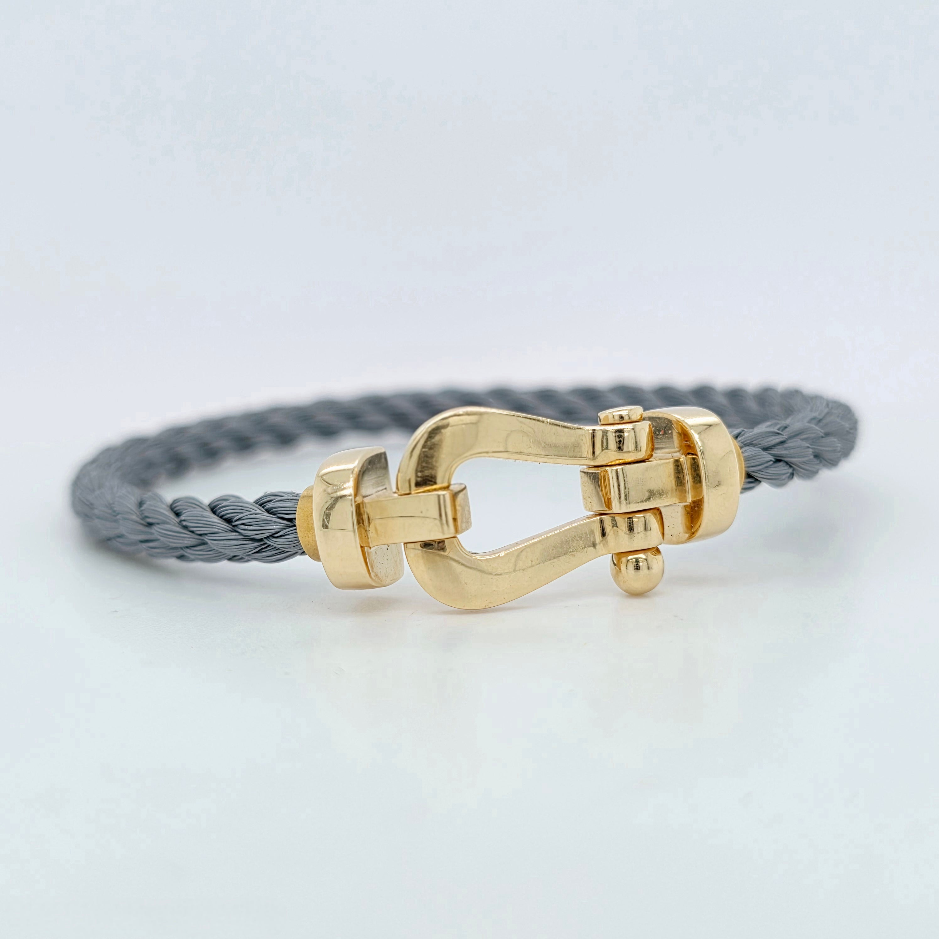 Fred Force 10 Bracelet, Large Model, 18ct Yellow Gold, Grey Cable Chloe's Jewellers