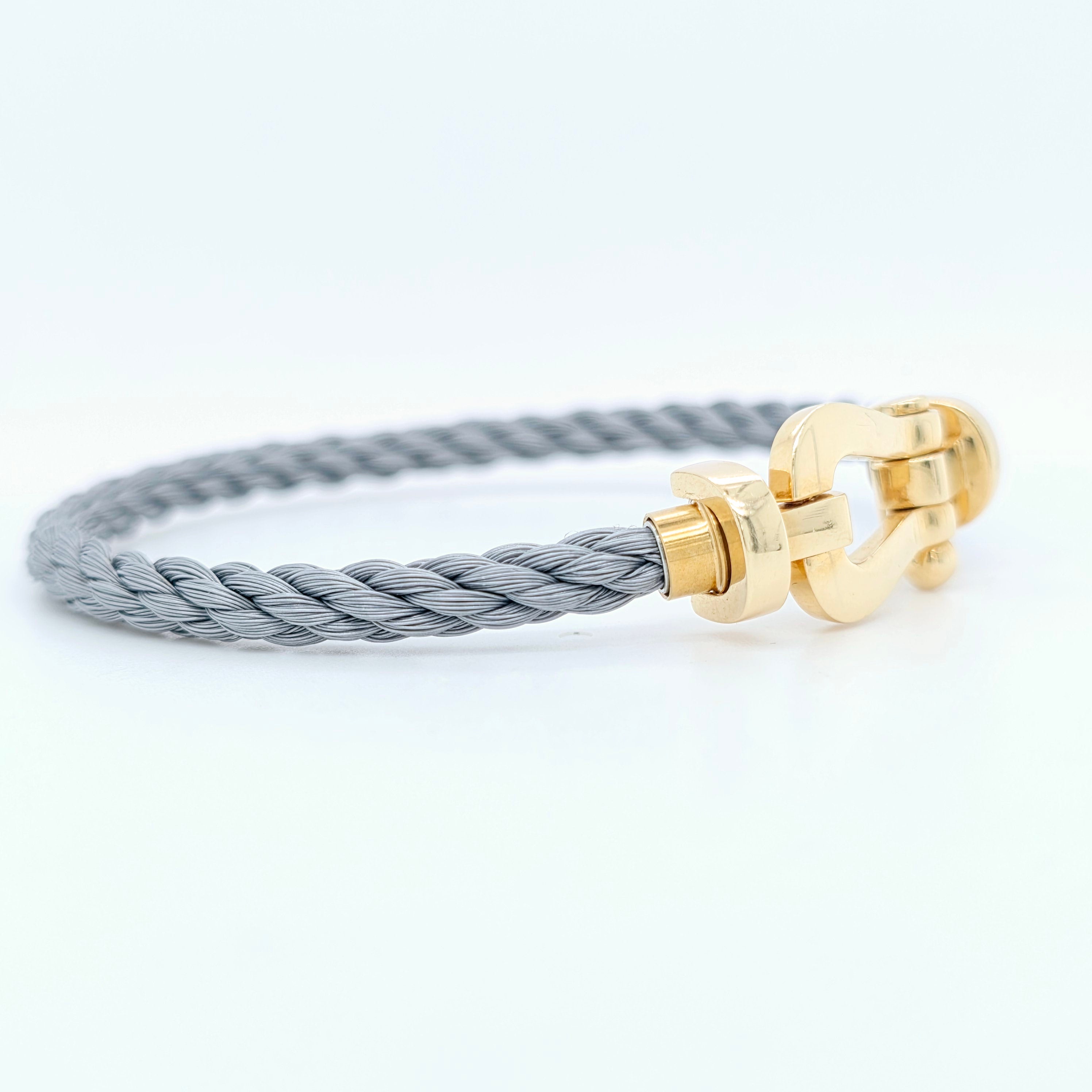 Fred Force 10 Bracelet, Large Model, 18ct Yellow Gold, Grey Cable Chloe's Jewellers