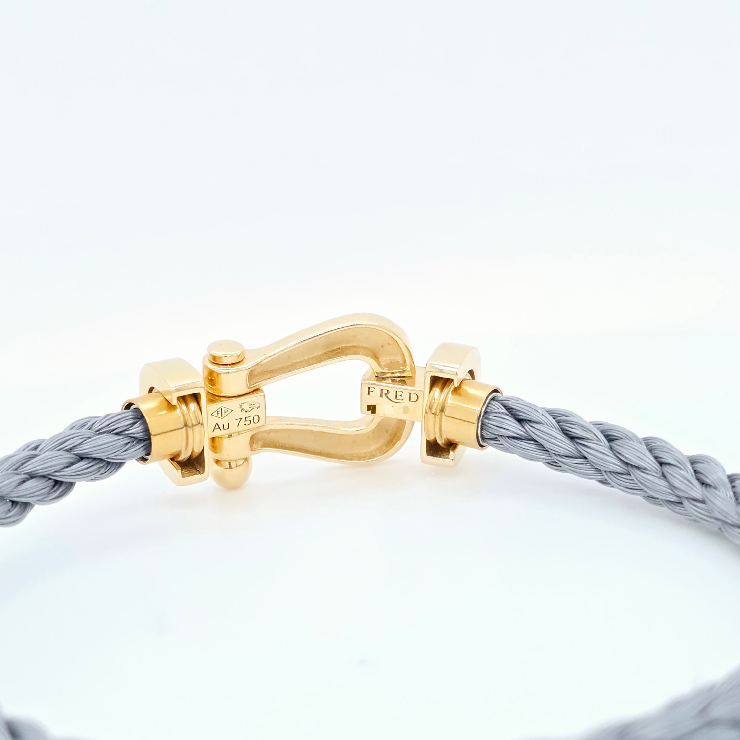 Fred Force 10 Bracelet, Large Model, 18ct Yellow Gold, Grey Cable Chloe's Jewellers