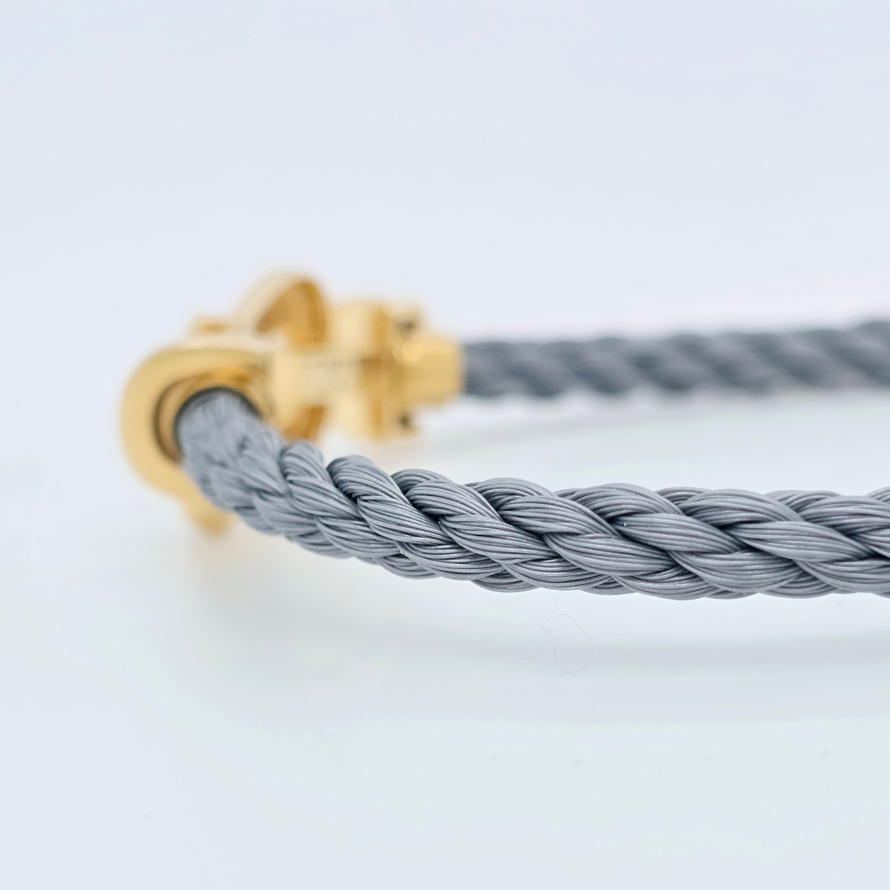 Fred Force 10 Bracelet, Large Model, 18ct Yellow Gold, Grey Cable Chloe's Jewellers