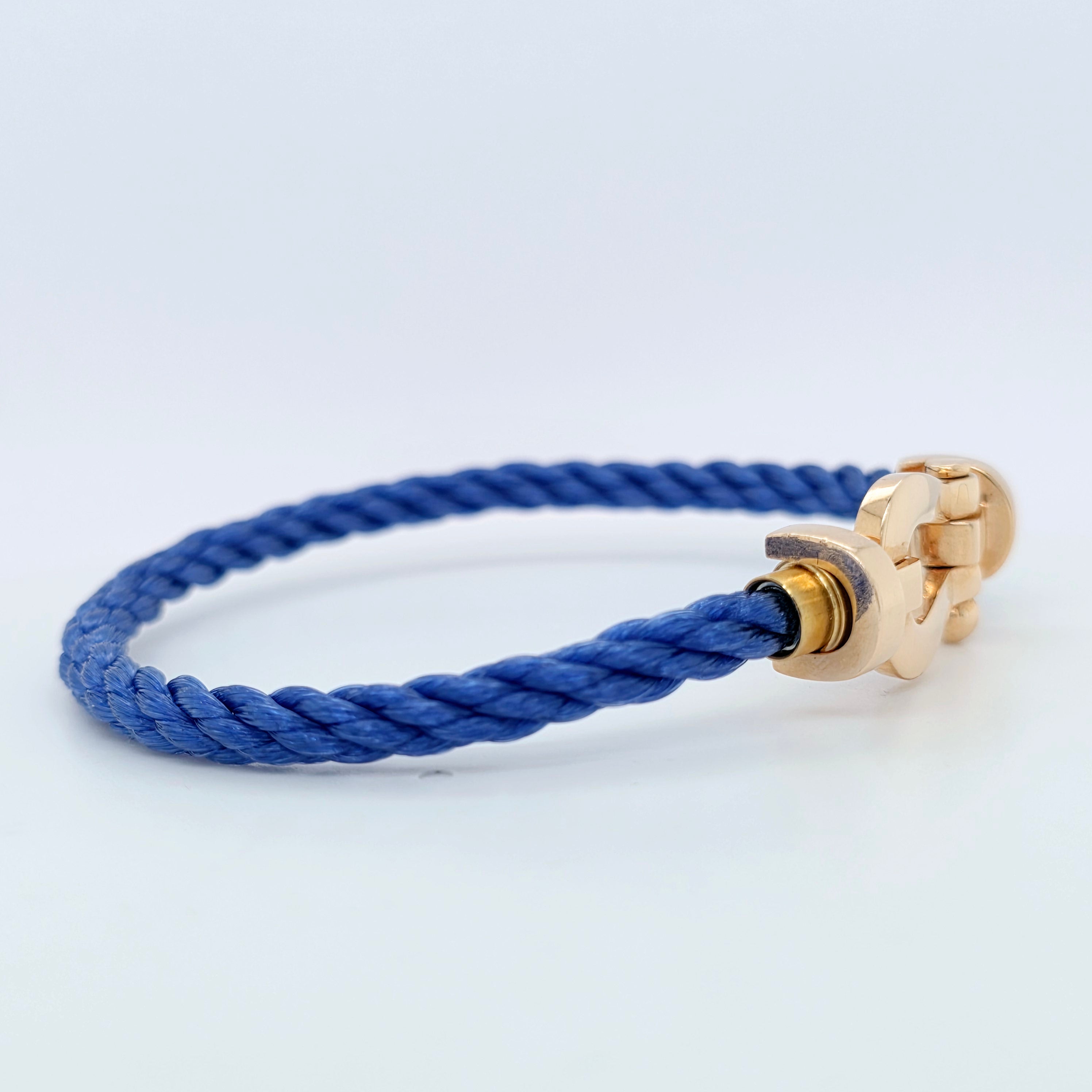 Fred Force 10 Bracelet, Large Model, 18ct Rose Gold, Indigo Blue Cable Chloe's Jewellers
