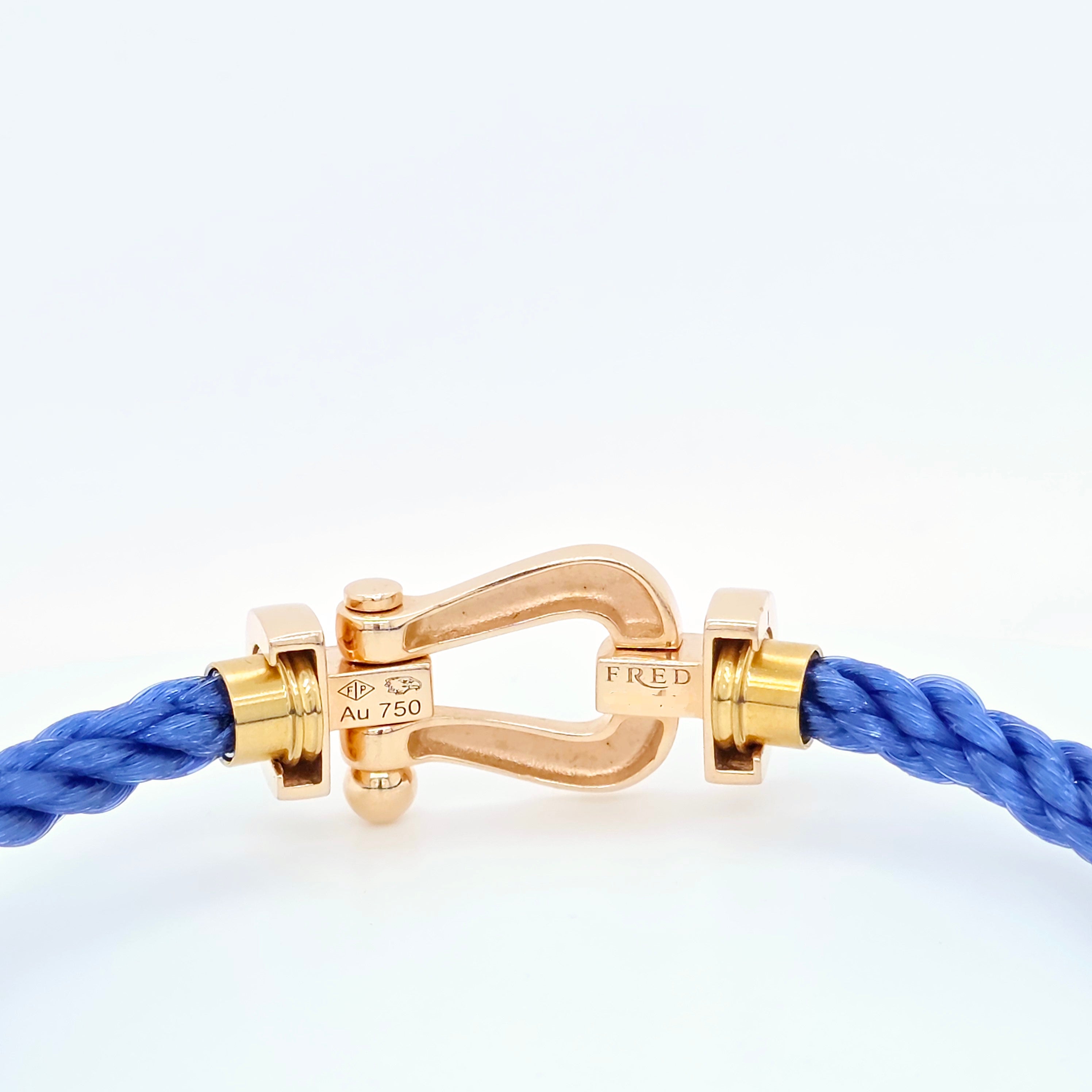 Fred Force 10 Bracelet, Large Model, 18ct Rose Gold, Indigo Blue Cable Chloe's Jewellers