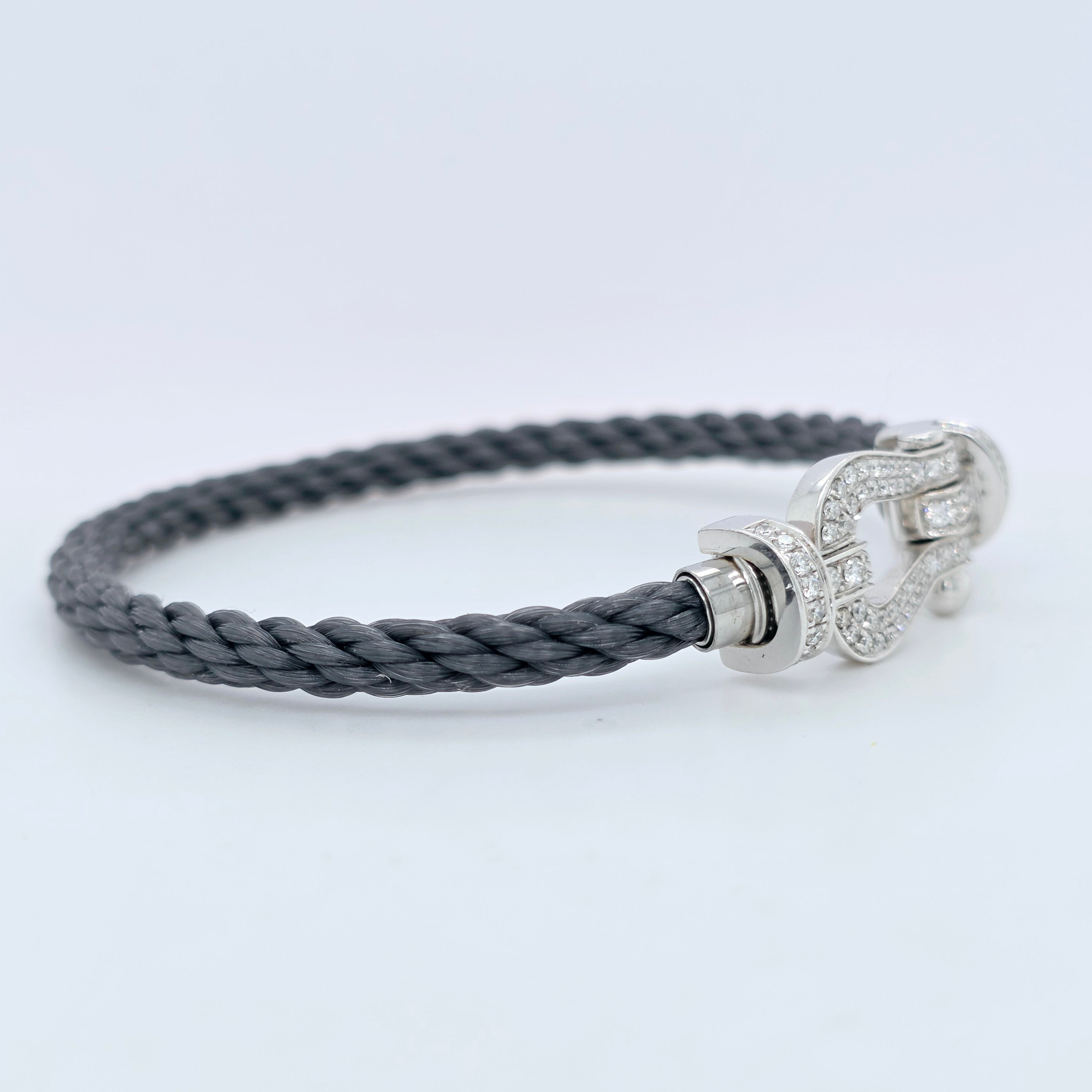 Fred Force 10 Bracelet, Large Model, 18ct White Gold And Diamonds , Storm Grey