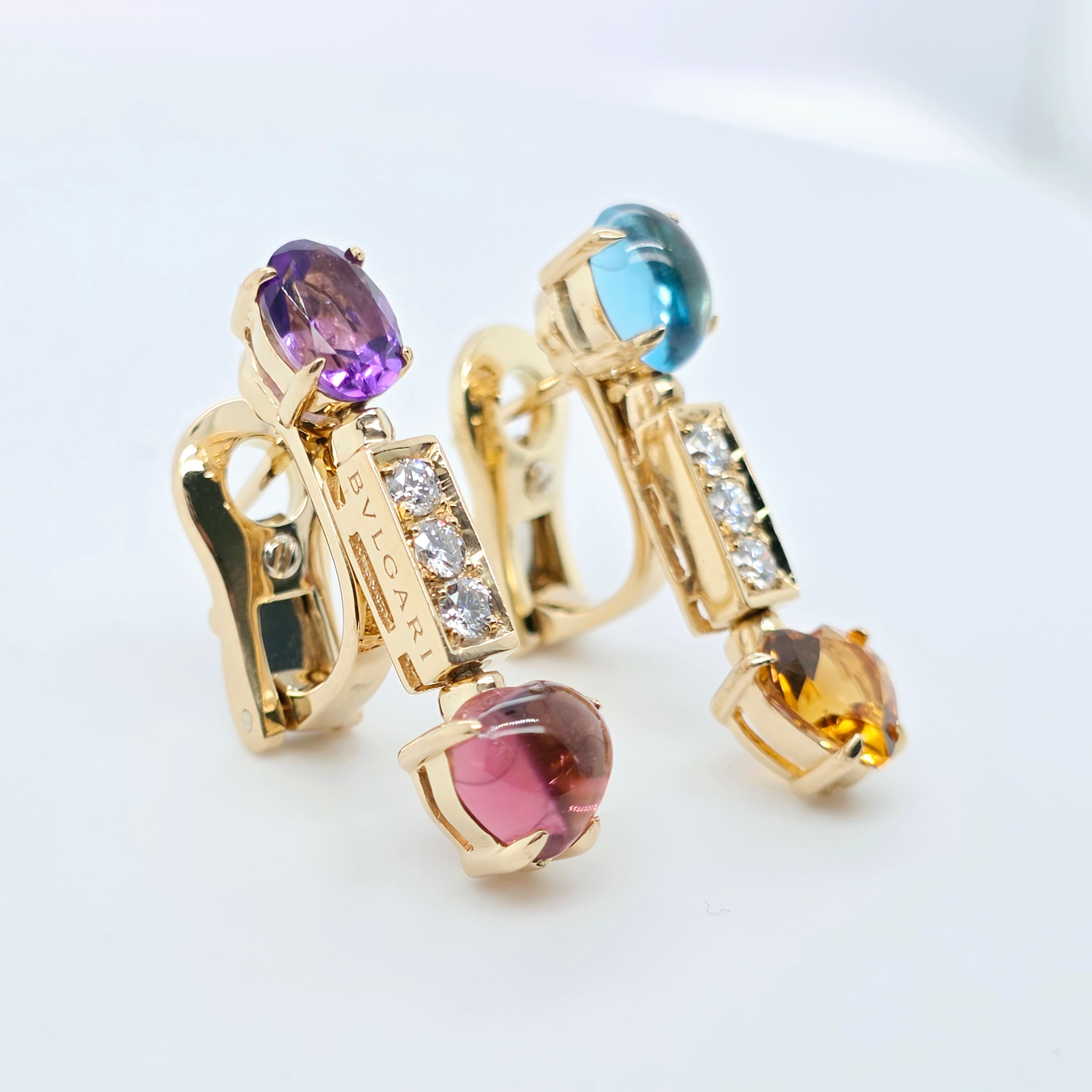 Bvlgari Allegra Multi Gemstone & Diamond Drop Earrings, 18ct Yellow Gold Chloe's Jewellers