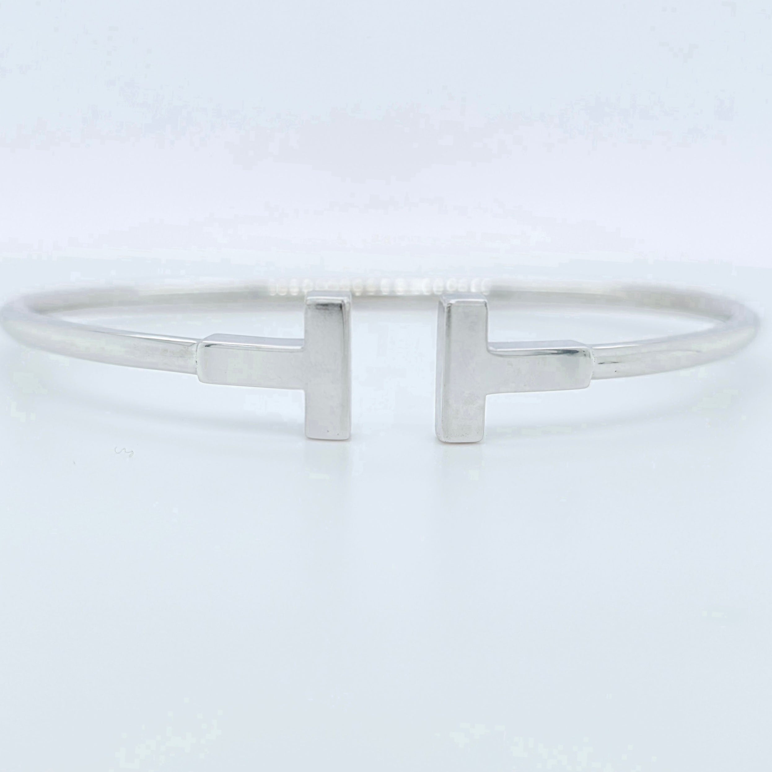 Tiffany & Co. T Wire Bracelet, 18ct White Gold, Size Medium, Box Chloe's Jewellers