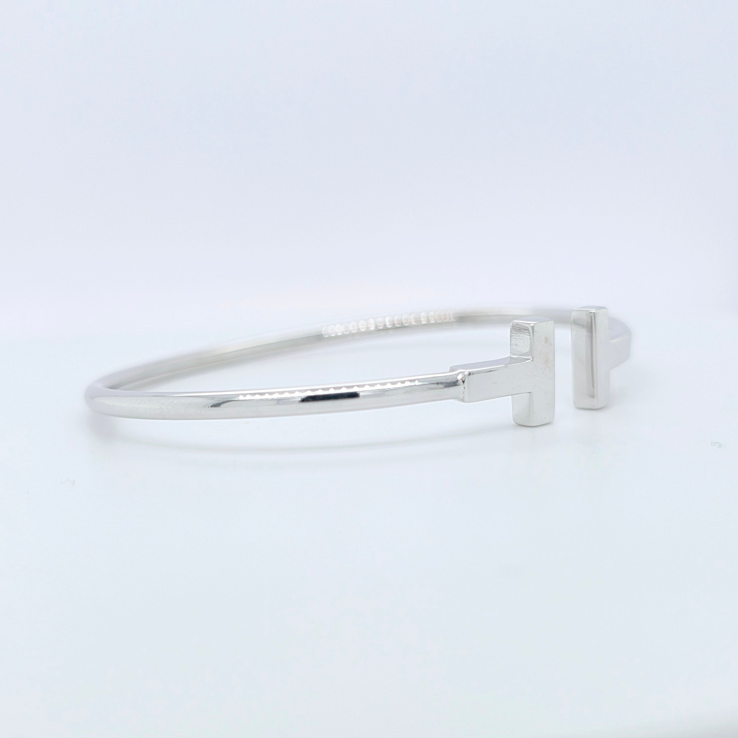 Tiffany & Co. T Wire Bracelet, 18ct White Gold, Size Medium, Box Chloe's Jewellers