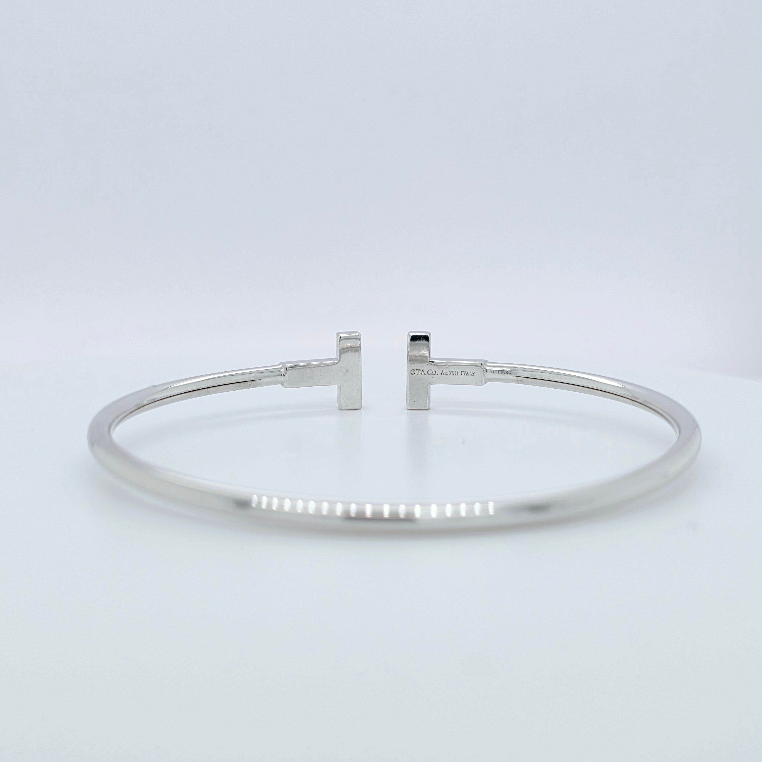 Tiffany & Co. T Wire Bracelet, 18ct White Gold, Size Medium, Box Chloe's Jewellers