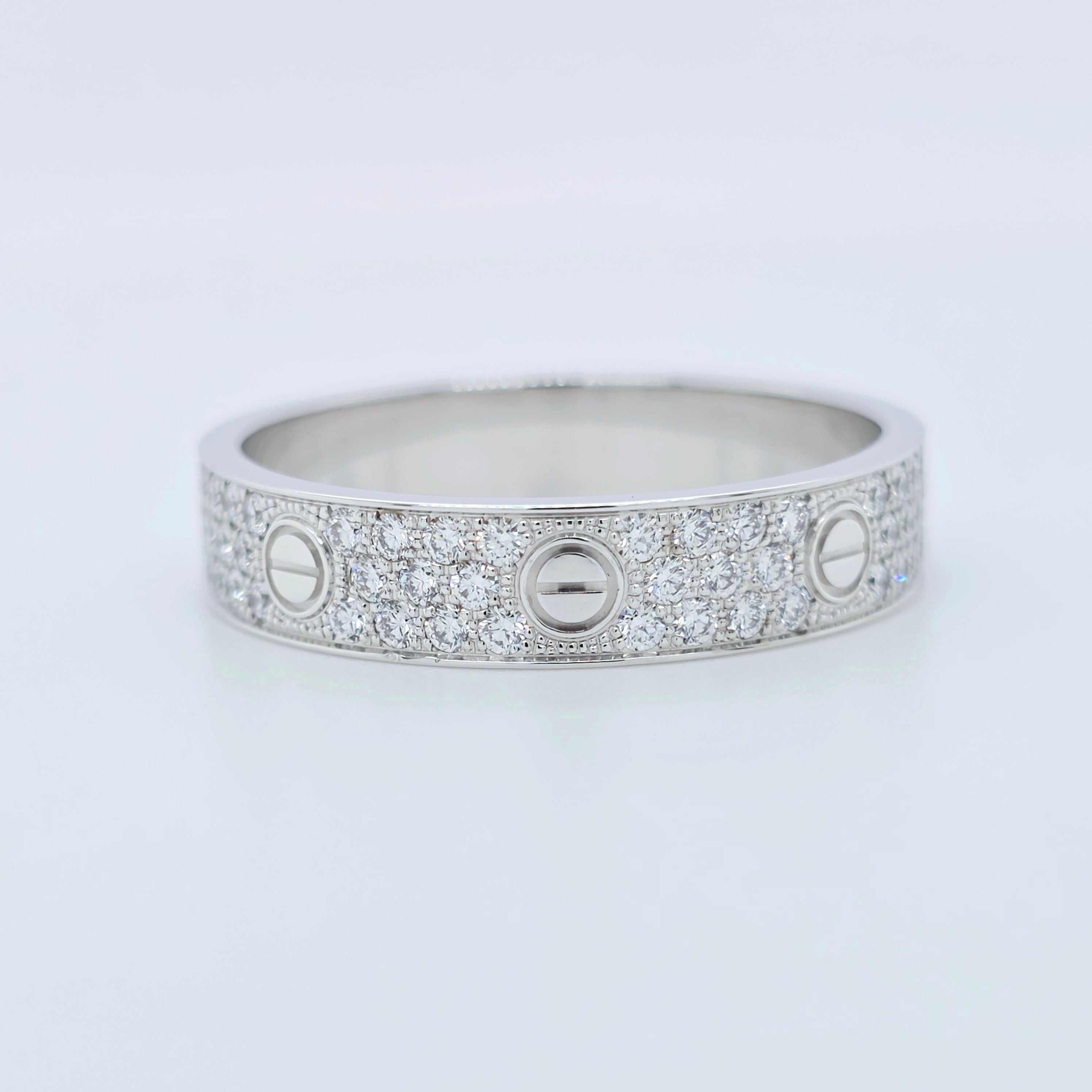 Cartier 18ct White Gold & Diamond Paved Love Band, Size 62, Box & Papers Chloe's Jewellers