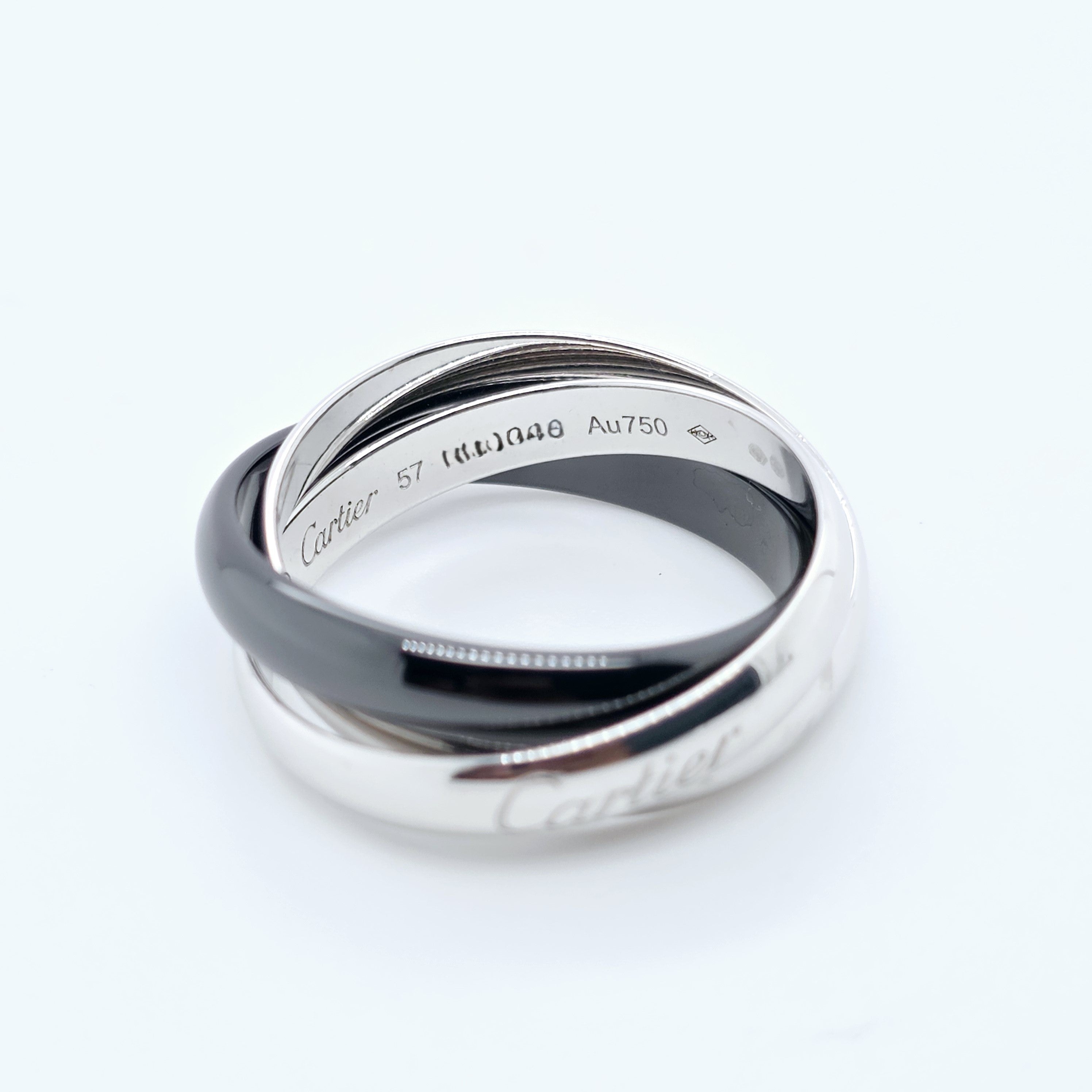 Cartier Trinity Ring , 18ct White Gold & Black Ceramic, Medium Model, Size 57