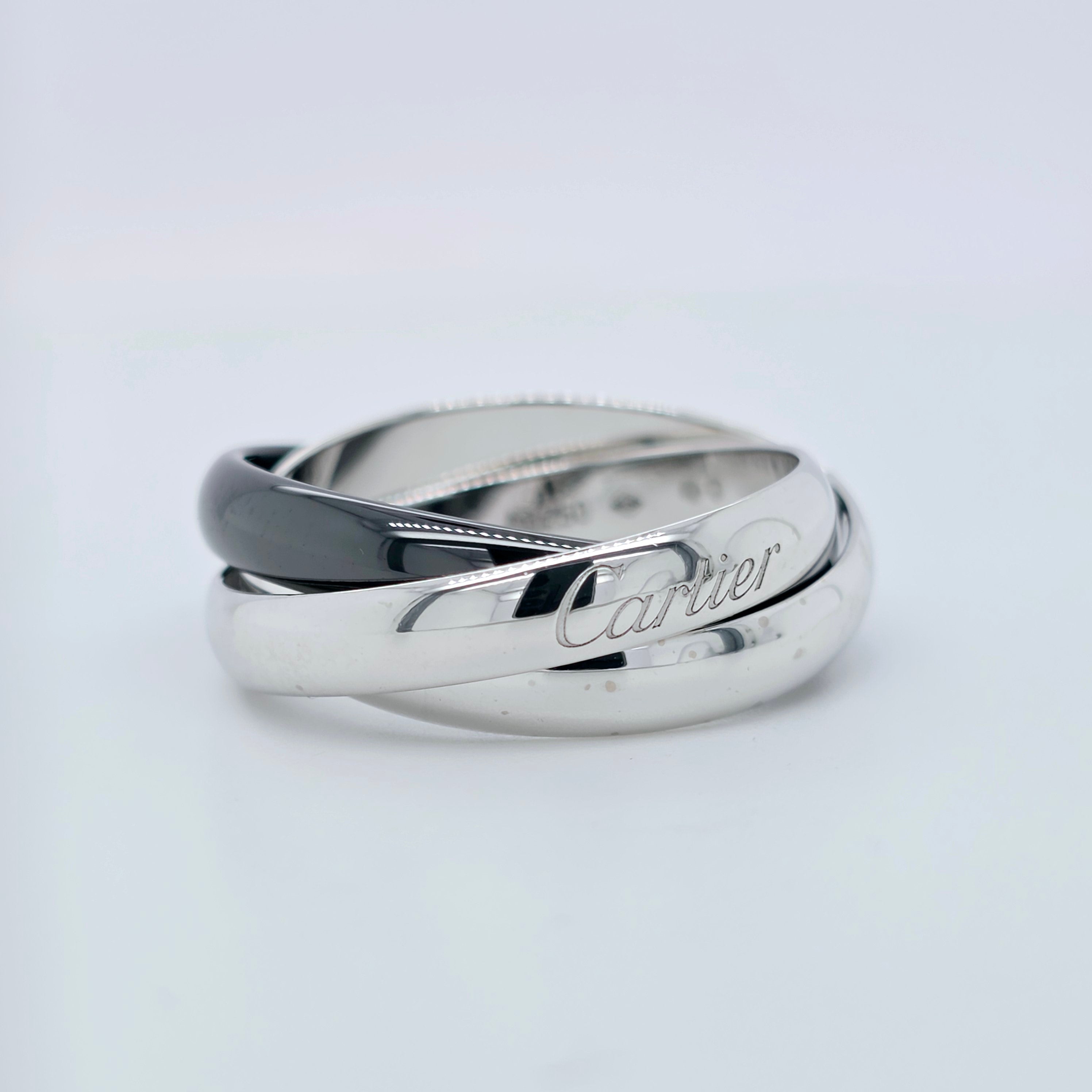 Cartier Trinity Ring , 18ct White Gold & Black Ceramic, Medium Model, Size 57