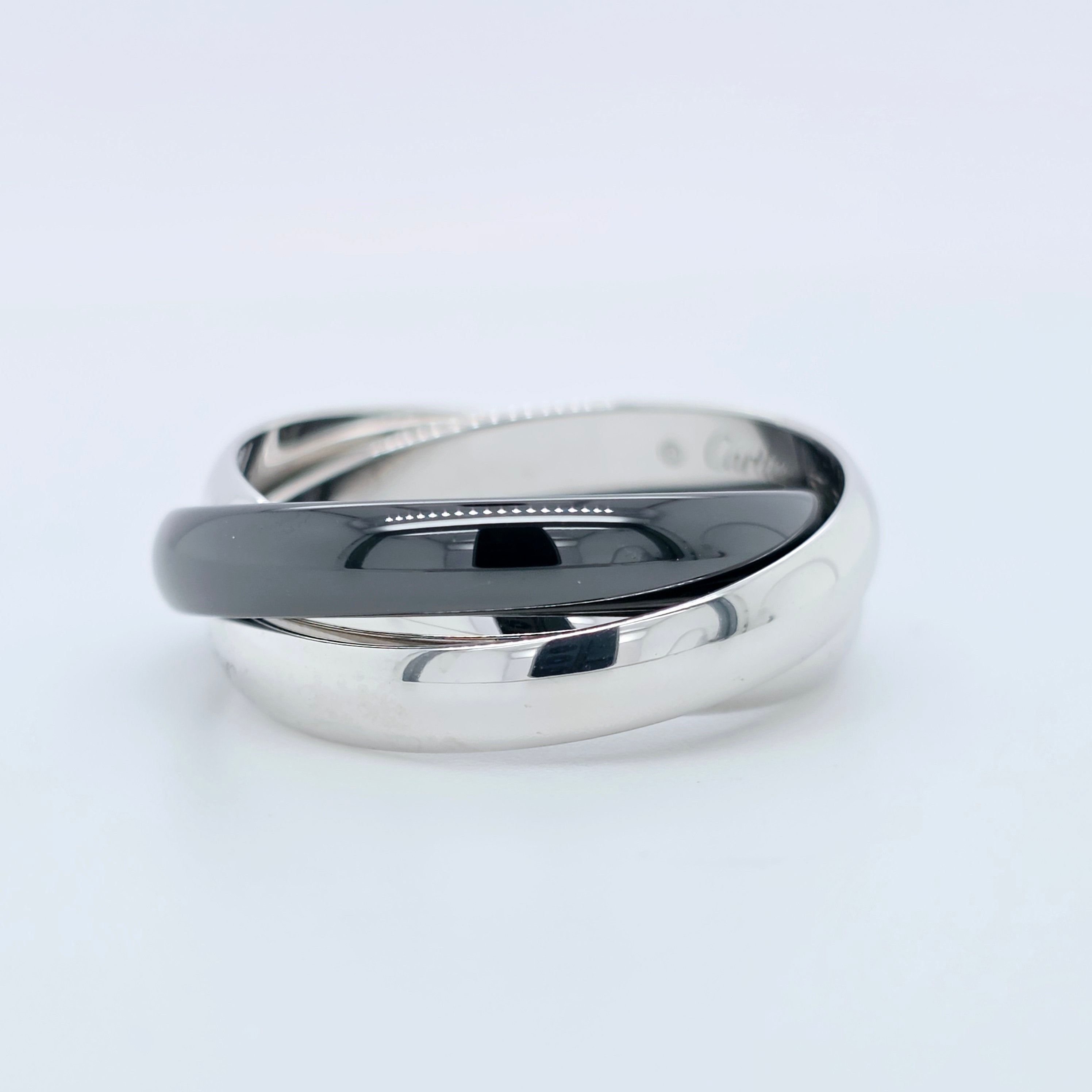 Cartier Trinity Ring , 18ct White Gold & Black Ceramic, Medium Model, Size 57