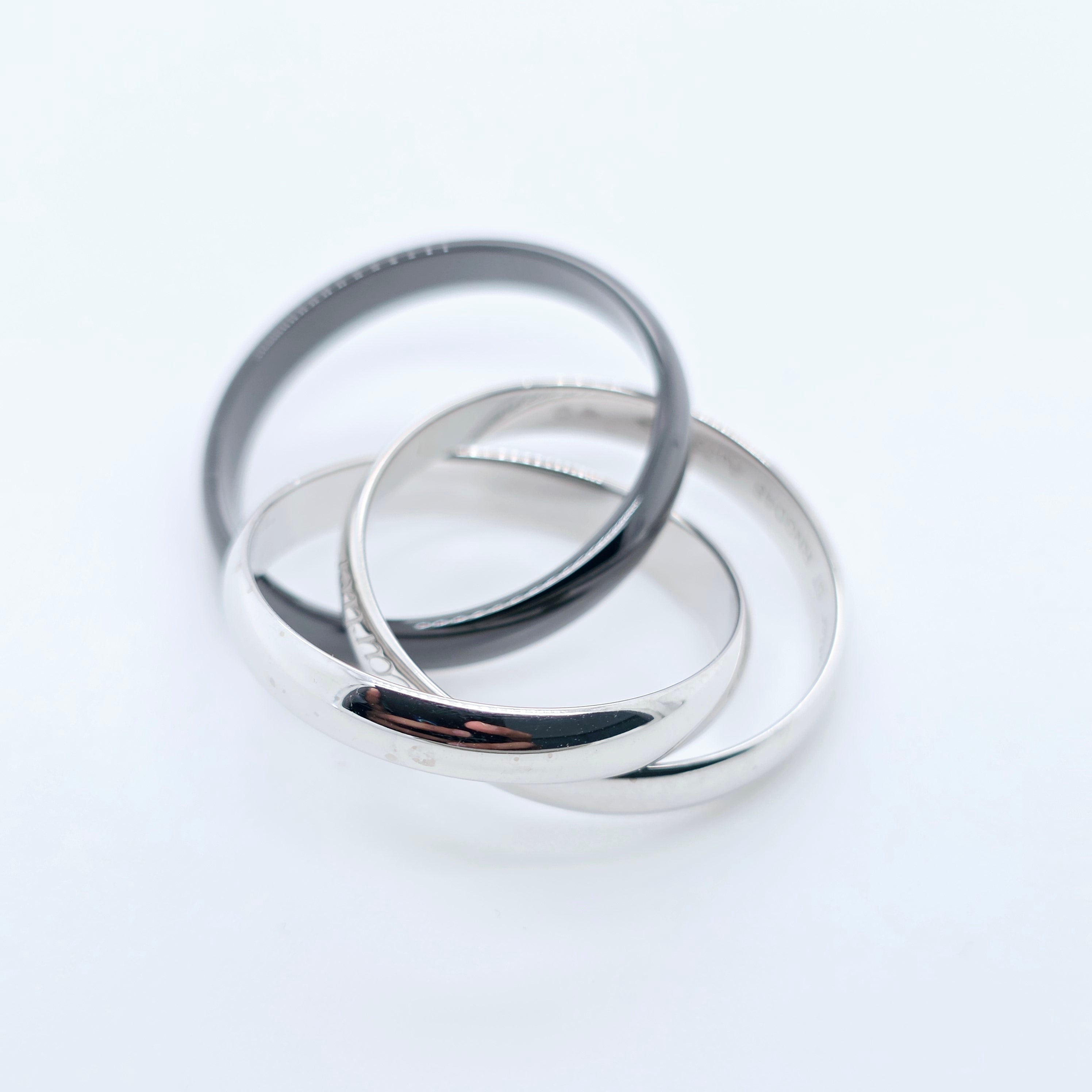 Cartier Trinity Ring , 18ct White Gold & Black Ceramic, Medium Model, Size 57
