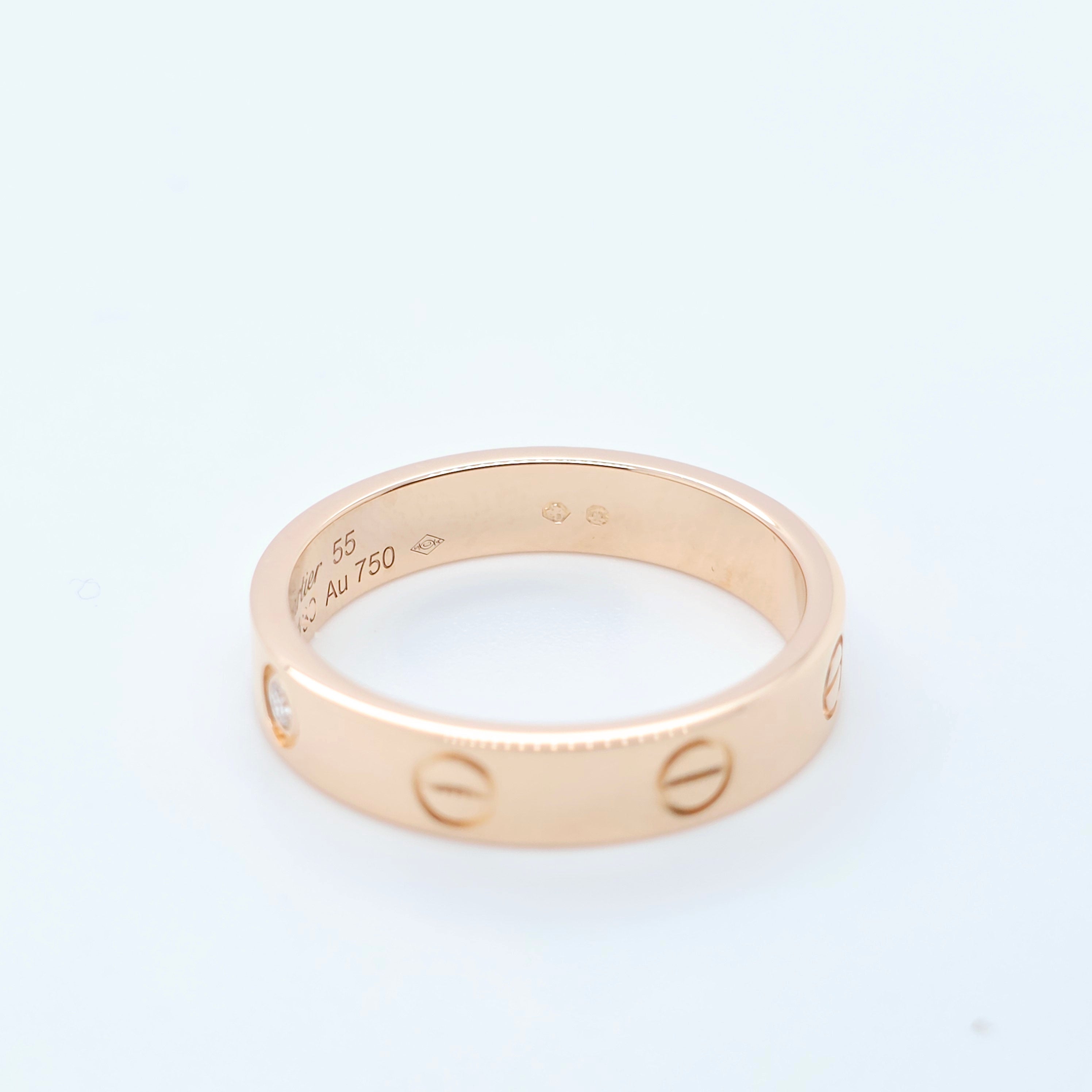 Cartier Love Ring,Small Model, 1 Diamond,18ct Rose Gold, Size 55/O, 2023 Papers
