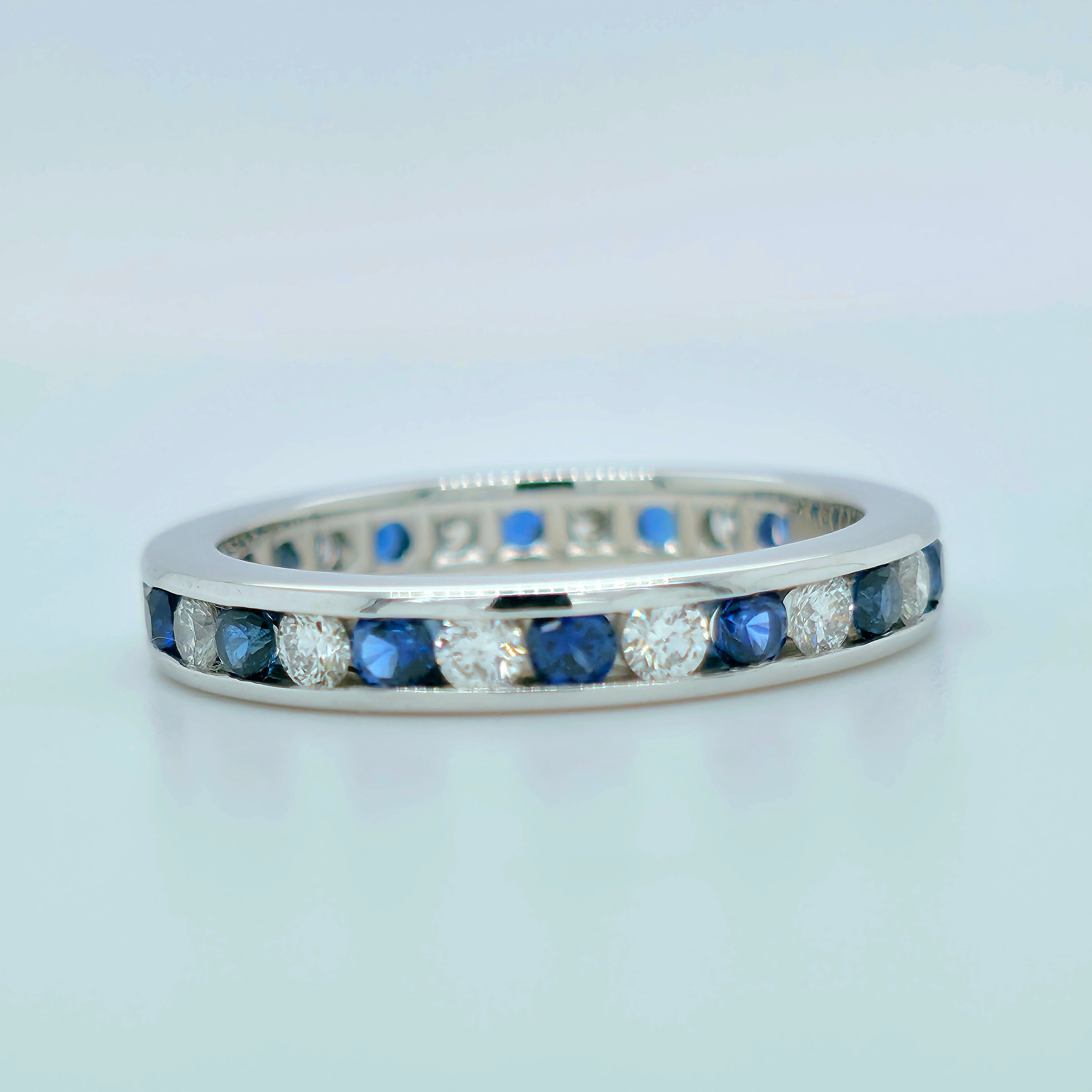 Tiffany & Co. Brilliant Sapphire & Diamond Eternity Ring, Platinum, 3mm, Size L Chloe's Jewellers
