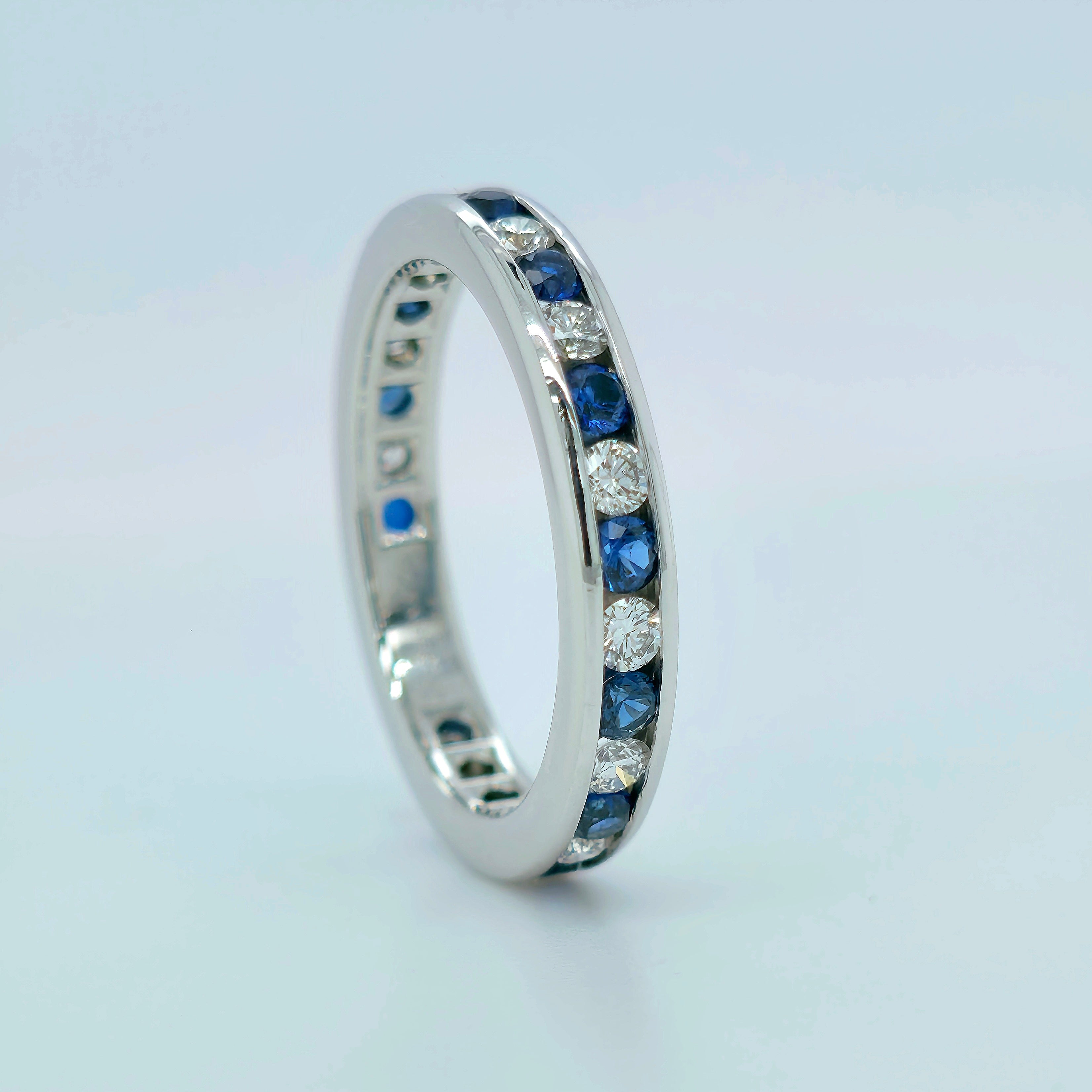 Tiffany & Co. Brilliant Sapphire & Diamond Eternity Ring, Platinum, 3mm, Size L Chloe's Jewellers
