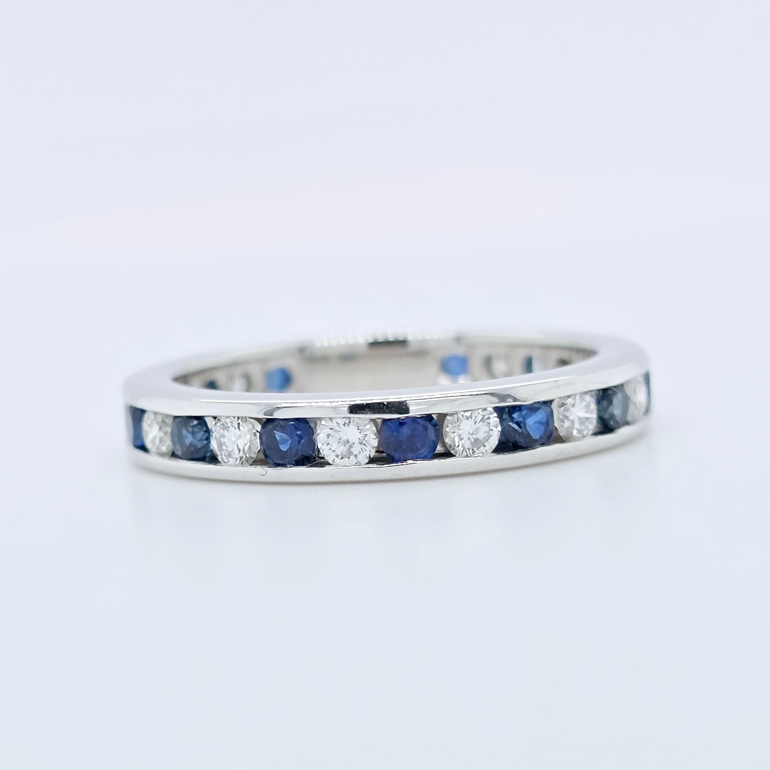 Tiffany & Co. Brilliant Sapphire & Diamond Eternity Ring, Platinum, 3mm, Size L Chloe's Jewellers