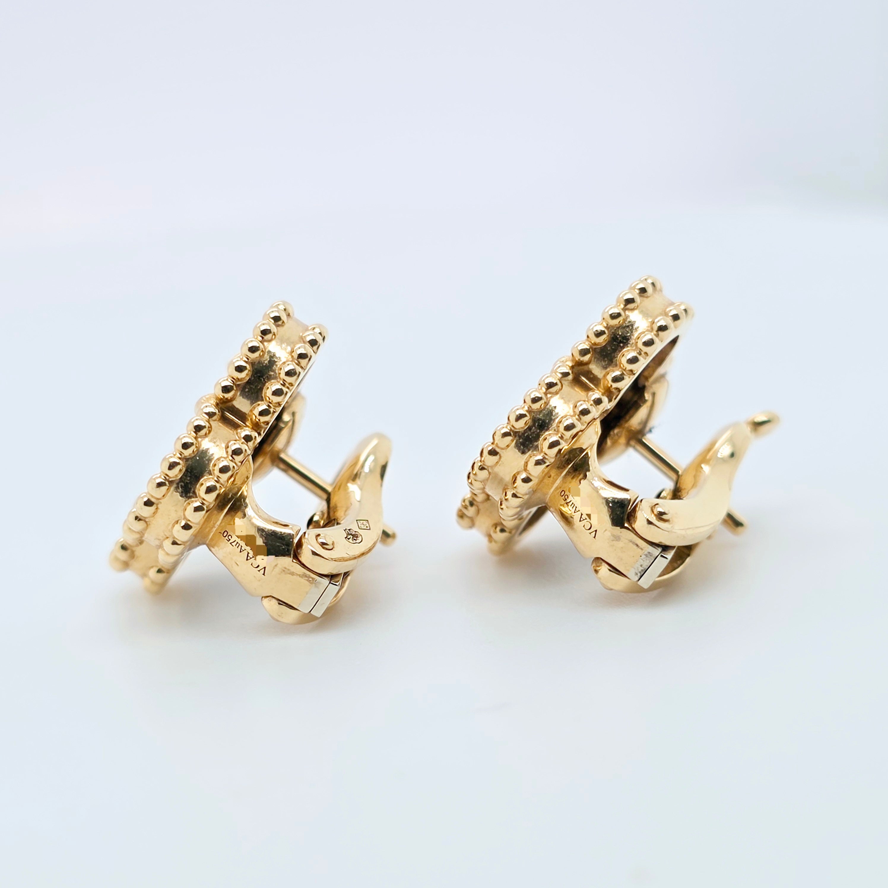 Van Cleef & Arpels Vintage Alhambra Onyx Stud Earrings, 18ct Yellow Gold, Box Chloe's Jewellers