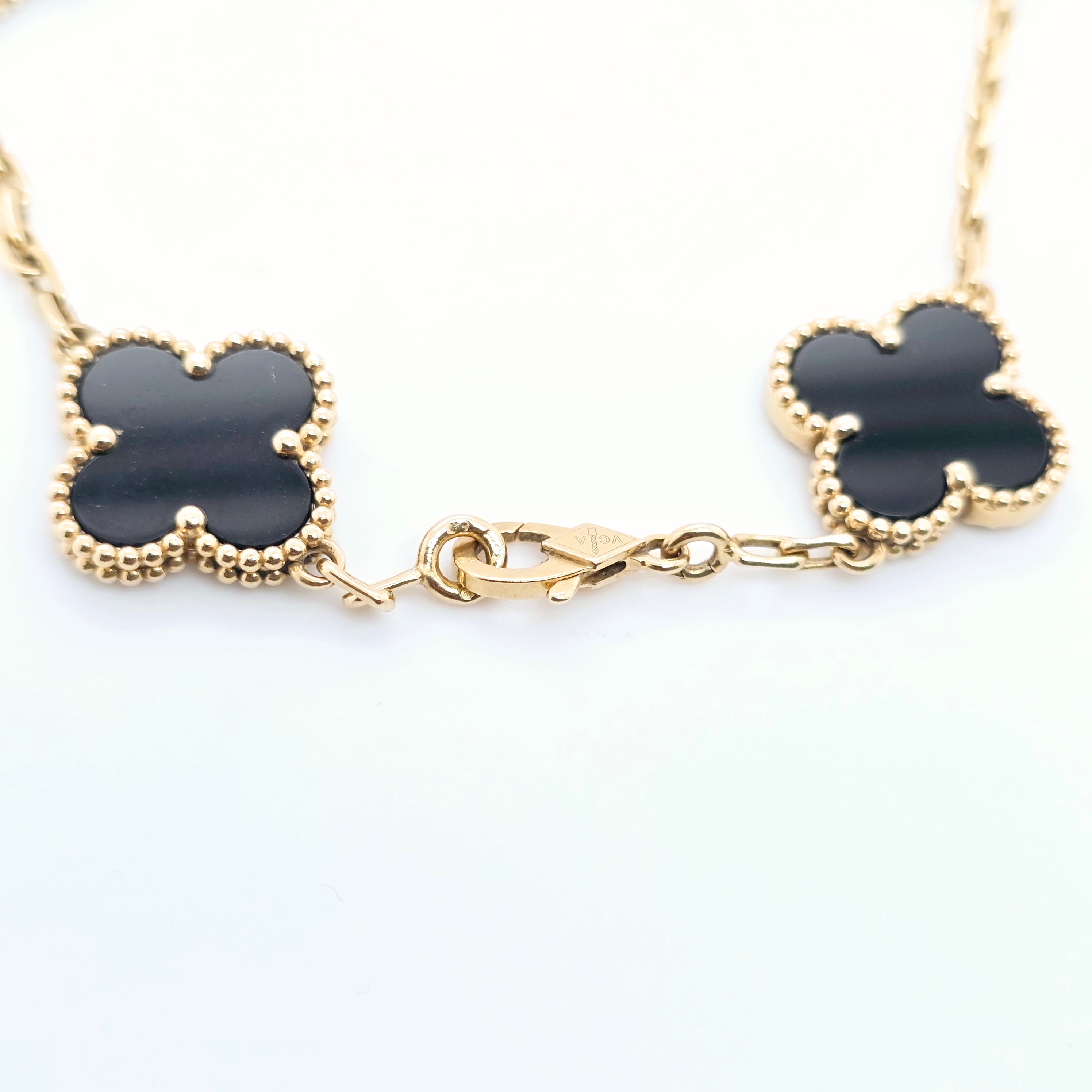 Van Cleef & Arpels Vintage Alhambra, 5 Motif Onyx Bracelet, 18ct Yellow Gold Chloe's Jewellers